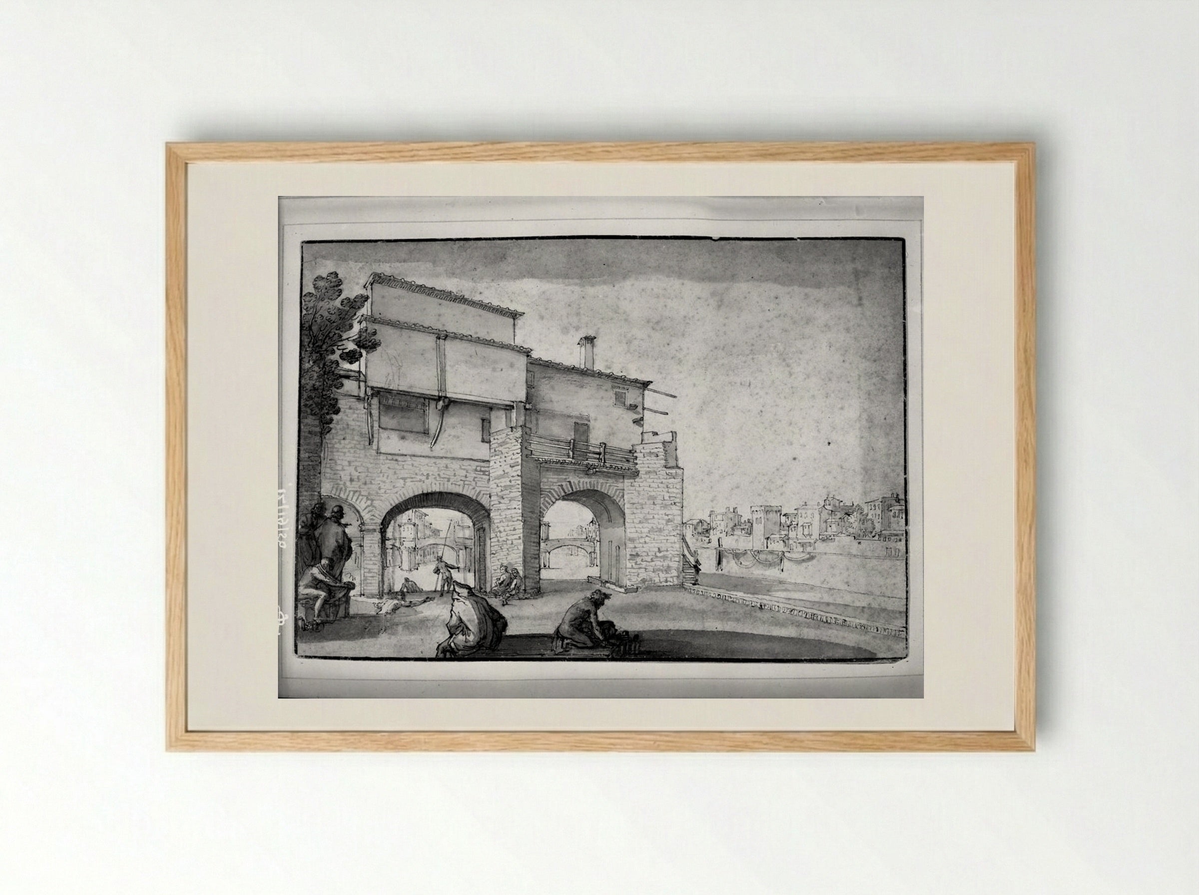 View of the Mill of the Vaga Loggia, Florence - Remigio Cantagallina - Framed Print Wood