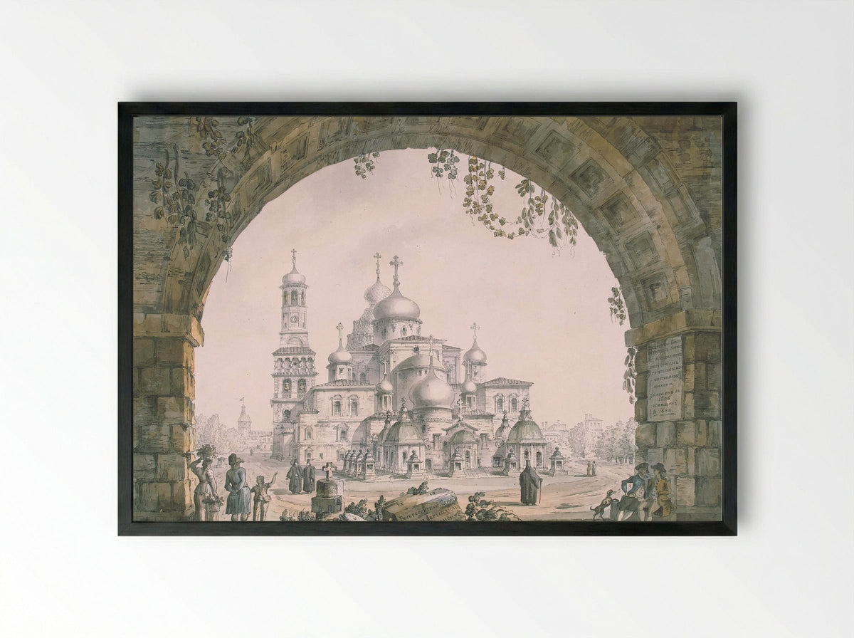 View of the New Jerusalem Monastery near Moscow - Giacomo Quarenghi - Framed Print Black