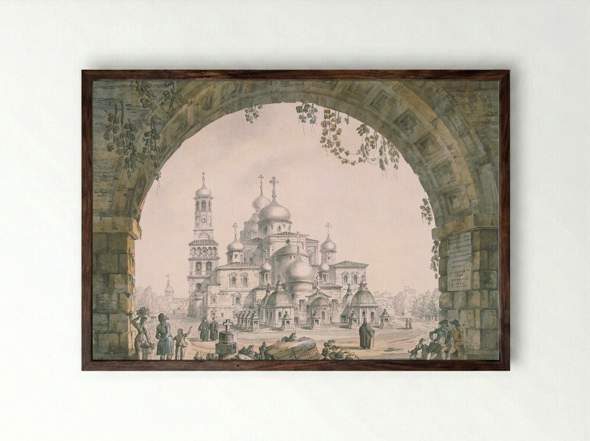 View of the New Jerusalem Monastery near Moscow - Giacomo Quarenghi - Framed Print Dark Wood