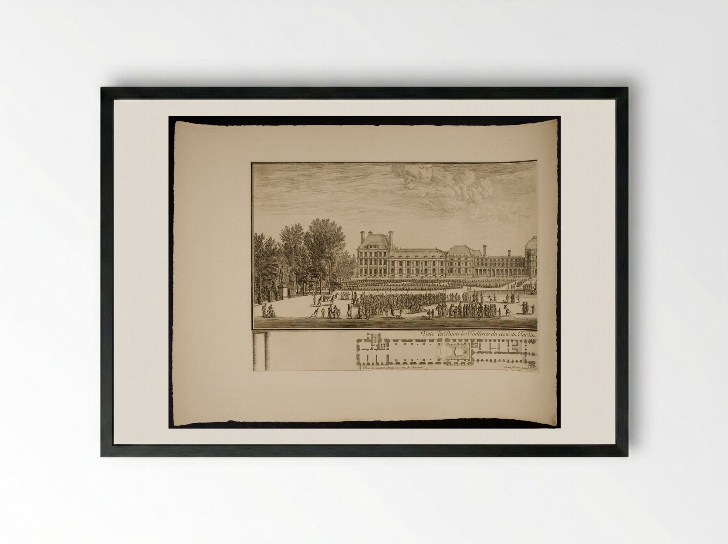 View of the Palace Commonly Called Tuilleries Seen from the Garden, with Plan - Israël Silvestre - Framed Print Black