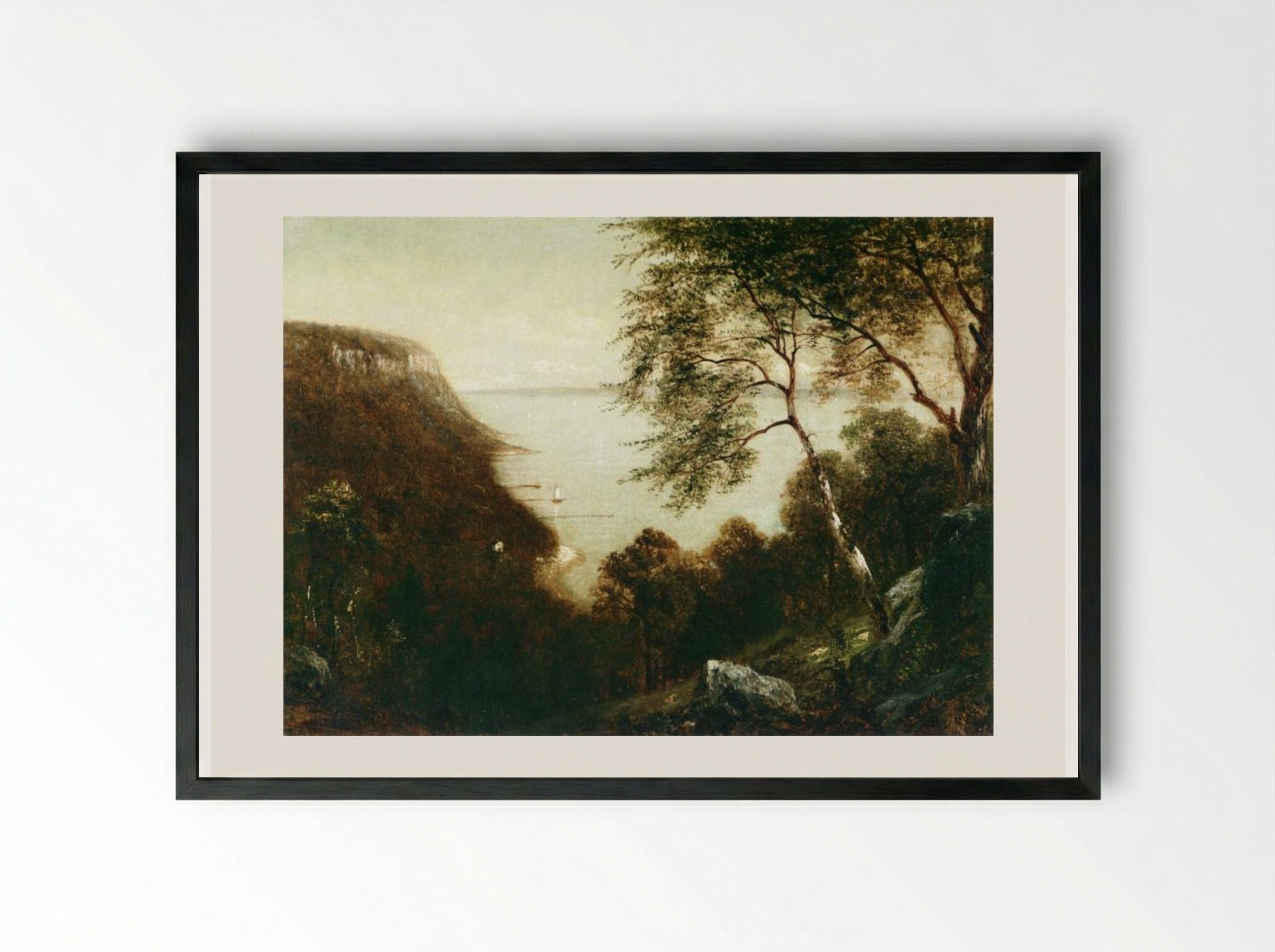View of the Palisades, Hudson River - David Johnson - Framed Print Black