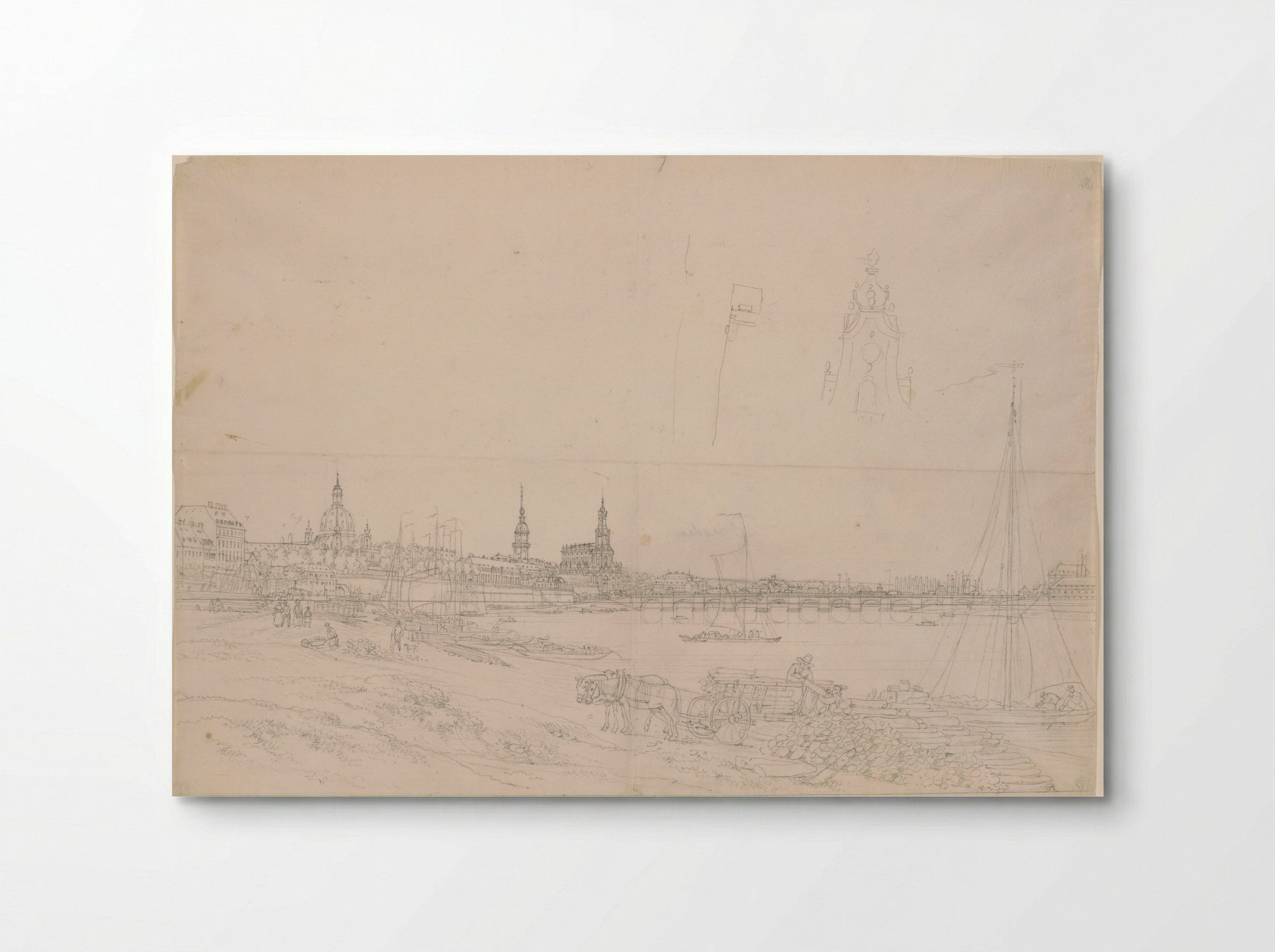 View of the Riverbank, the Frauenkirche, the Hofkirche, and the Augustus Bridge, Dresden - Adrian Ludwig Richter - Poster