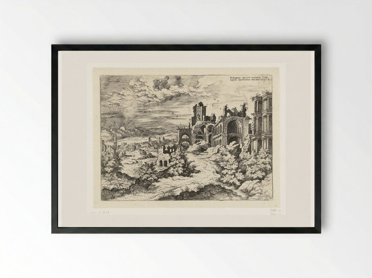 View of the Ruins of the Palatine Hill - Hieronymus Cock - Framed Print Black