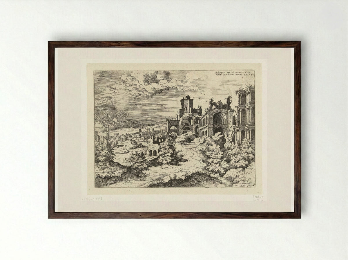 View of the Ruins of the Palatine Hill - Hieronymus Cock - Framed Print Dark Wood