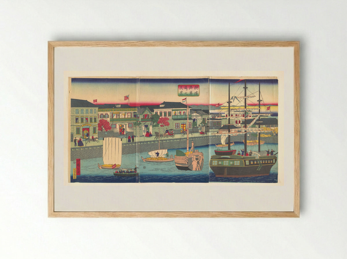 View of the Seafront in Yokohama - Utagawa Hiroshige III - Framed Print Wood