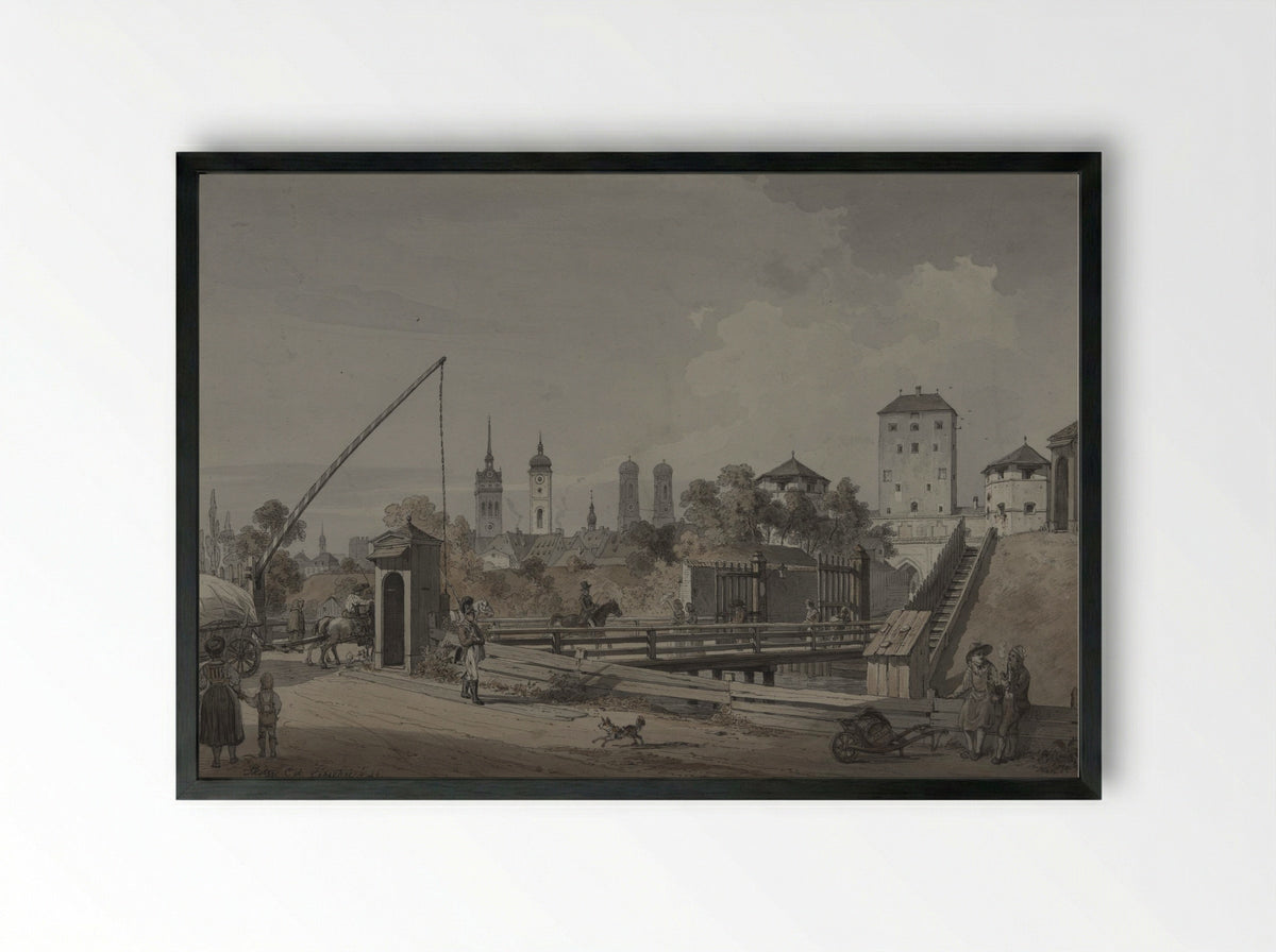 View of the Sendlinger Tor in Munich - Angelo Quaglio (I) - Framed Print Black