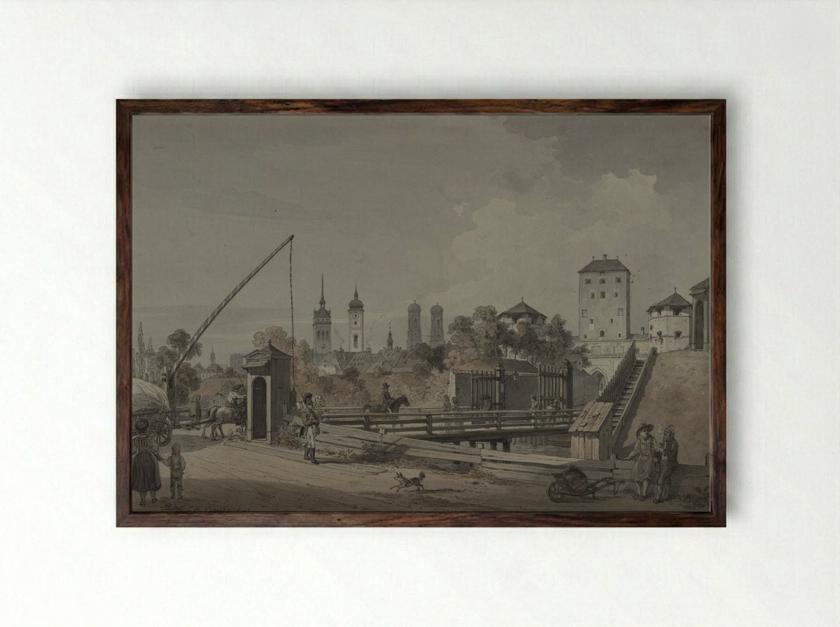 View of the Sendlinger Tor in Munich - Angelo Quaglio (I) - Framed Print Dark Wood
