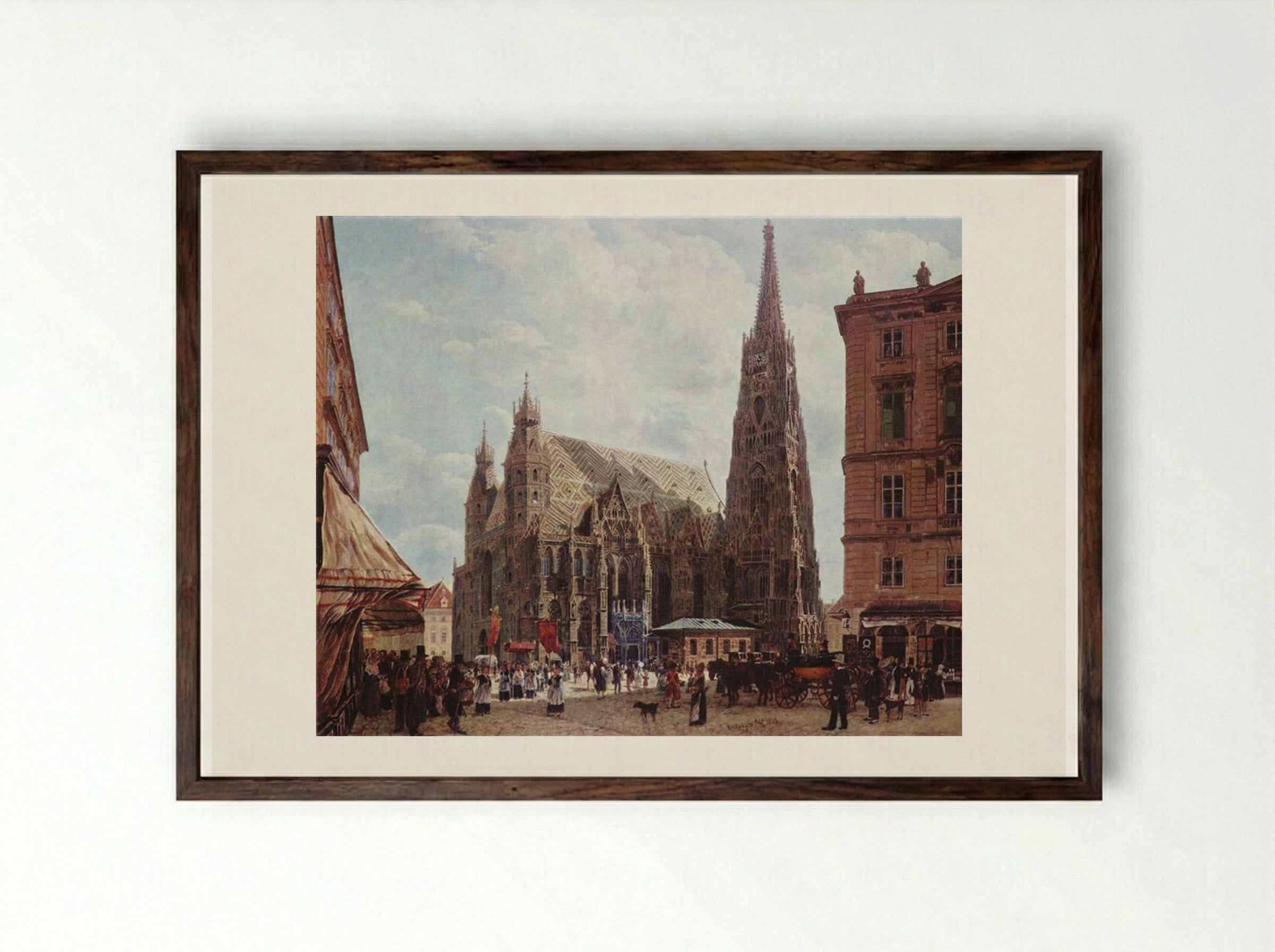 View of the Stephansdom from Stock im Eisen Platz - Rudolf von Alt - Framed Print Dark Wood