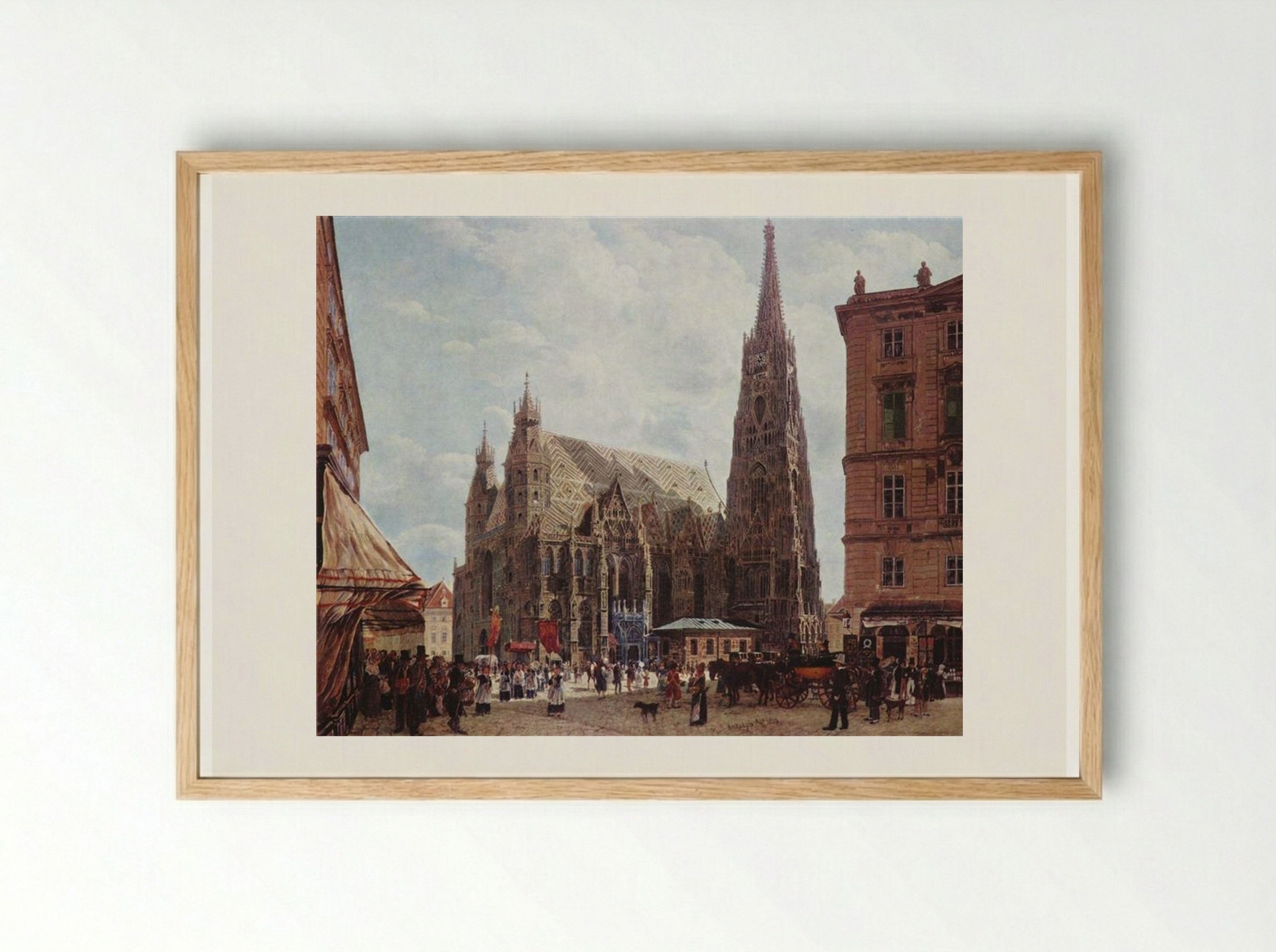 View of the Stephansdom from Stock im Eisen Platz - Rudolf von Alt - Framed Print Wood