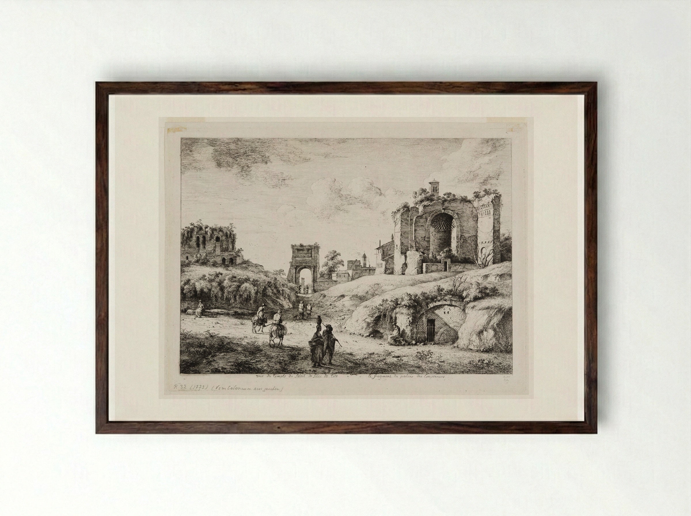 View of the Temple of the Sun, the Arch of Titus, and a Fragment of the Palace of Emperors - Jean-Jacques de Boissieu - Framed Print Dark Wood