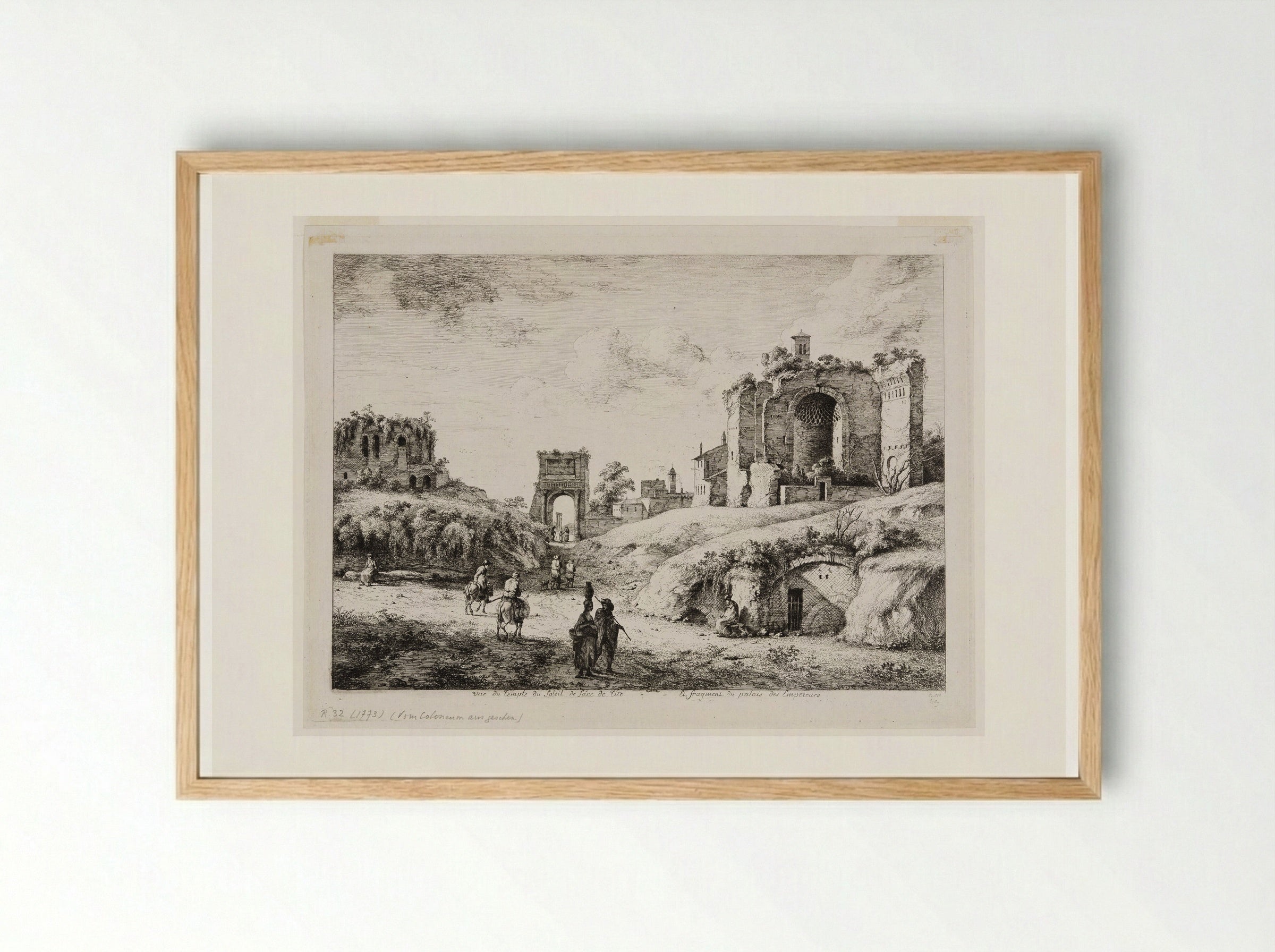 View of the Temple of the Sun, the Arch of Titus, and a Fragment of the Palace of Emperors - Jean-Jacques de Boissieu - Framed Print Wood