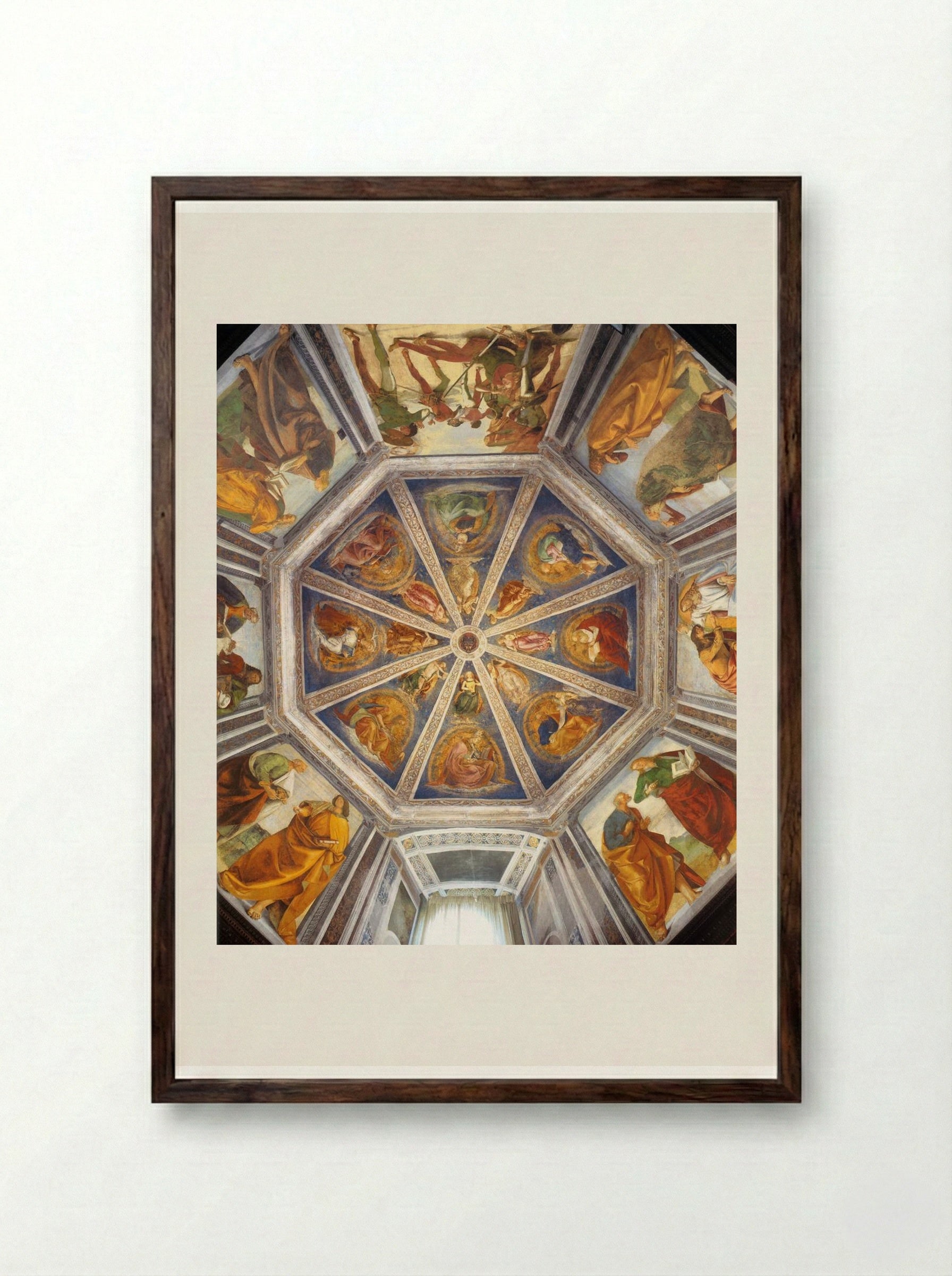 View of the Vaulting of the Sacristy of St. John - Luca Signorelli - Framed Print Dark Wood