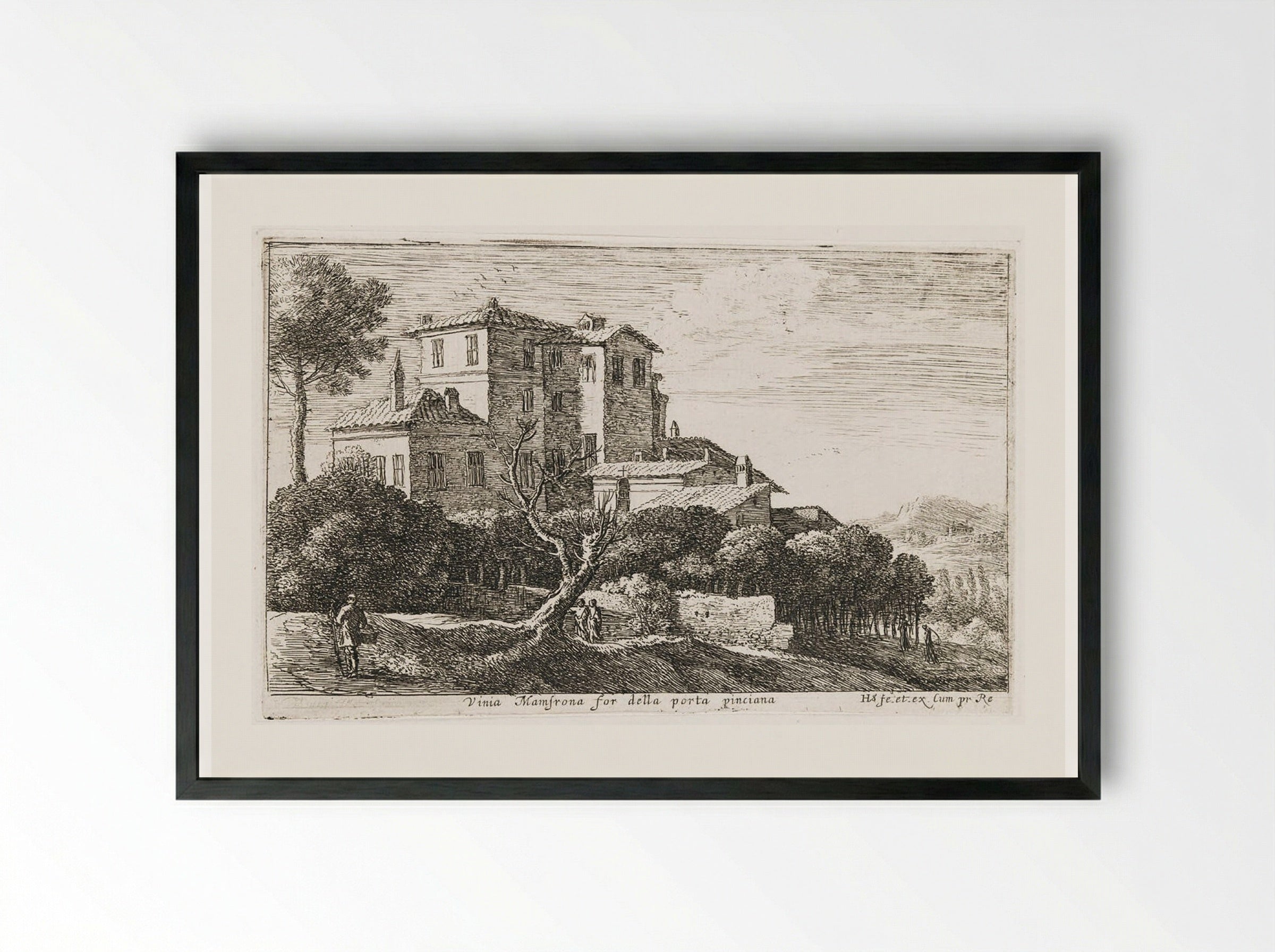 View of the Vineyard of the Villa Mamsrona - Herman van Swanevelt - Framed Print Black