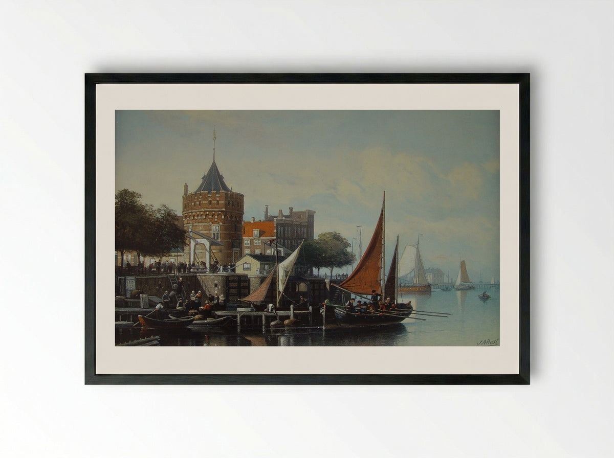 View of the Waag at Amsterdam - Johan Adolph Rust - Framed Print Black