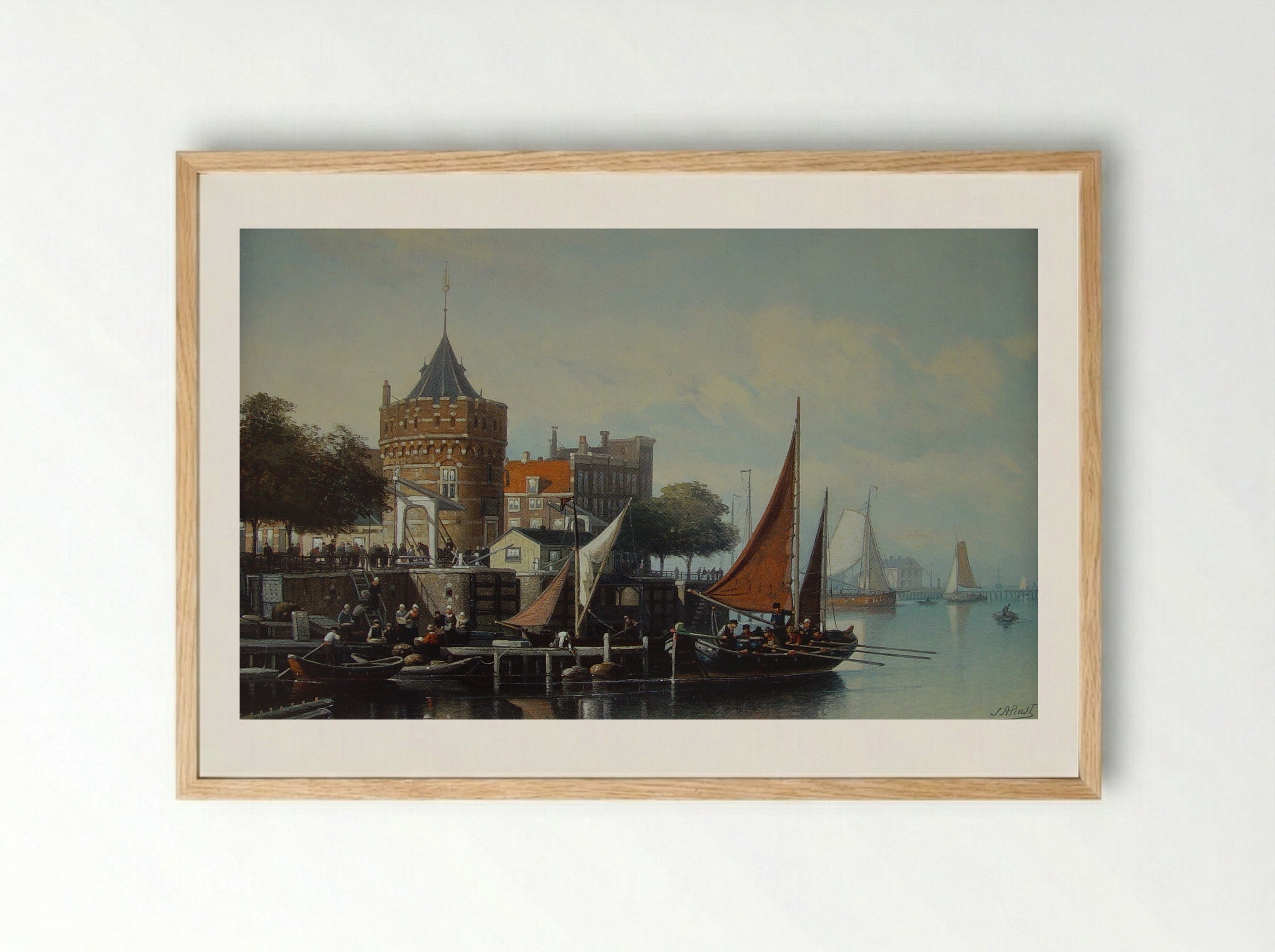View of the Waag at Amsterdam - Johan Adolph Rust - Framed Print Wood