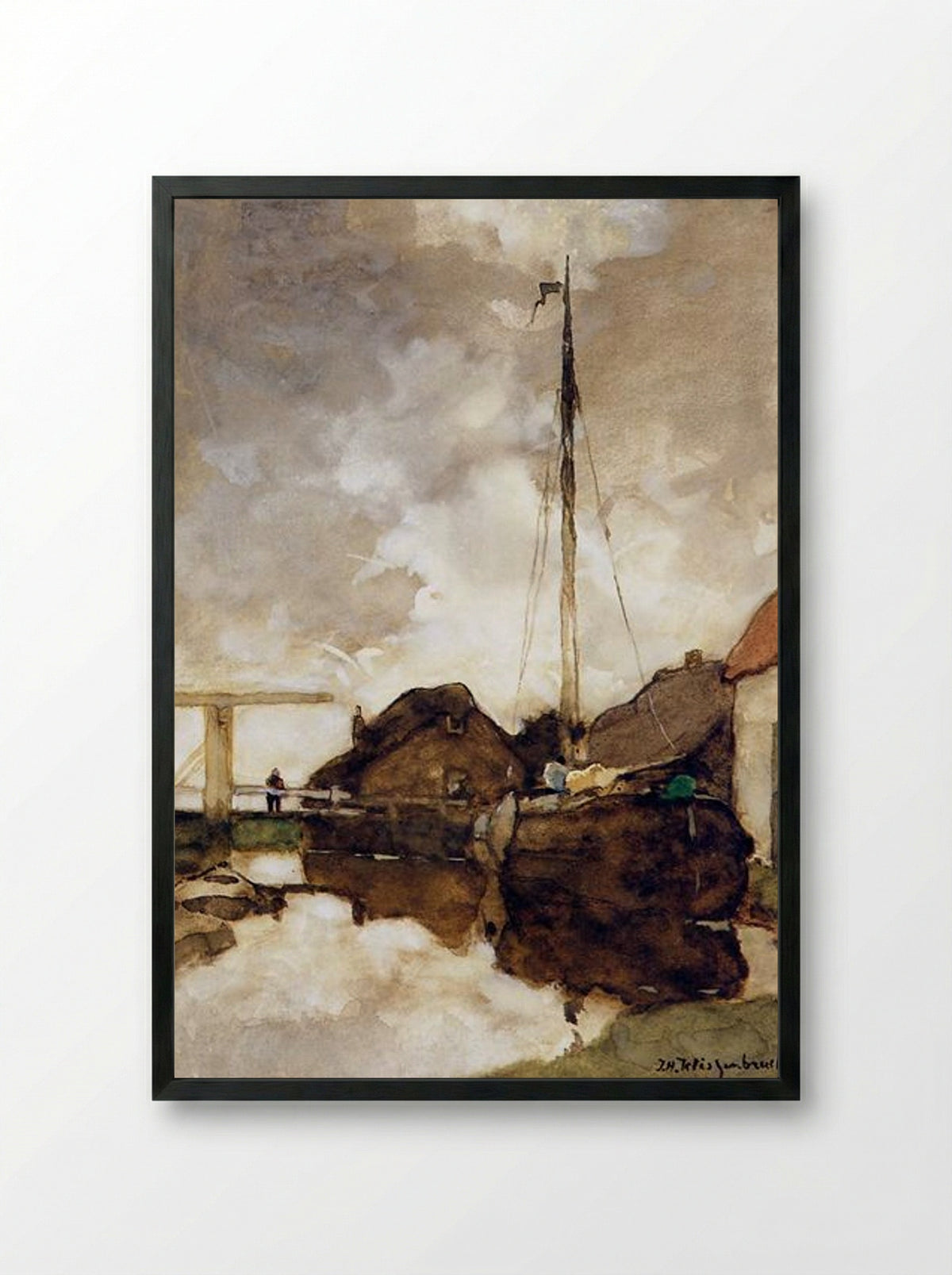 View on a Canal - Johan Hendrik Weissenbruch - Framed Print Black
