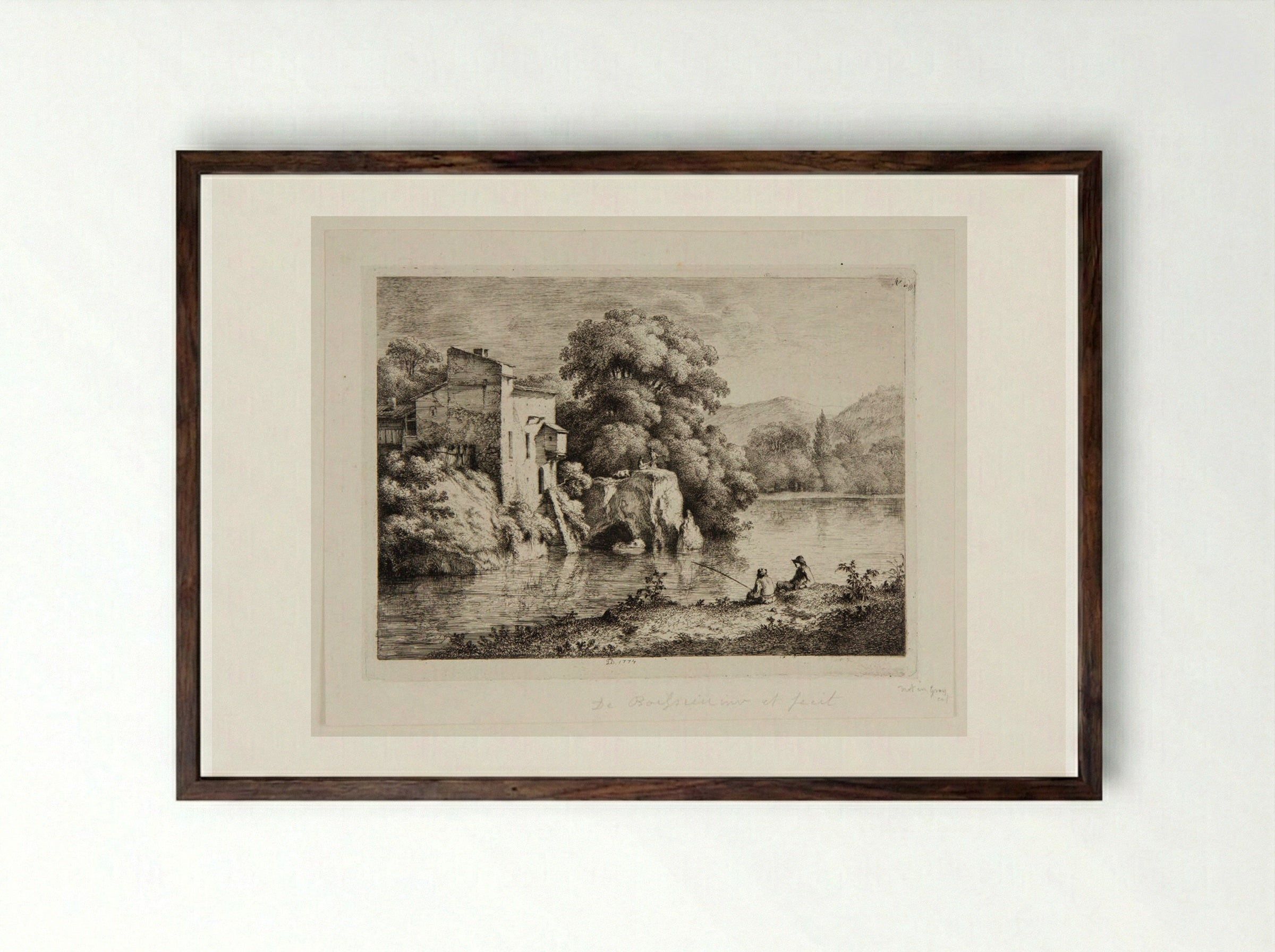 View on the Banks of the River Ain - Jean-Jacques de Boissieu - Framed Print Dark Wood