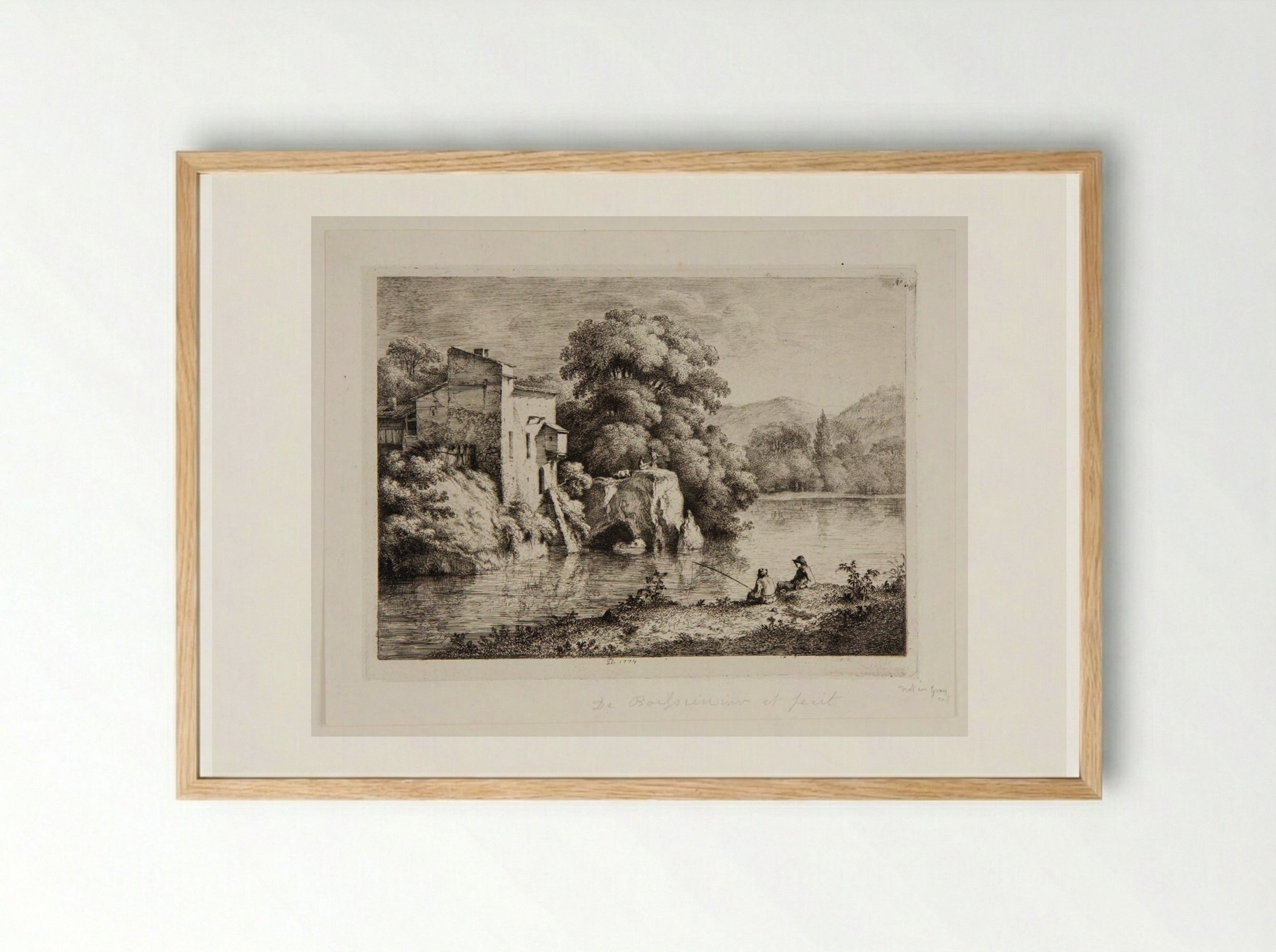 View on the Banks of the River Ain - Jean-Jacques de Boissieu - Framed Print Wood