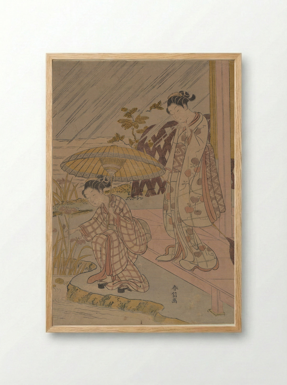 Viewing Iris in the Rain - Suzuki Harunobu - Framed Print Wood