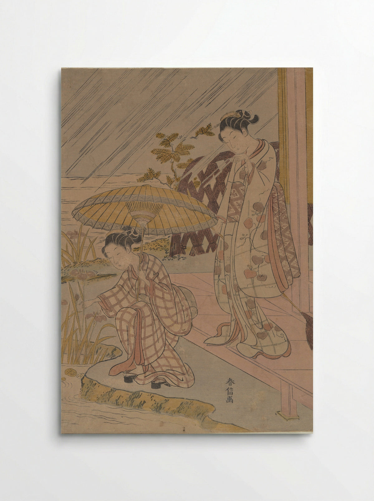 Viewing Iris in the Rain - Suzuki Harunobu - Poster