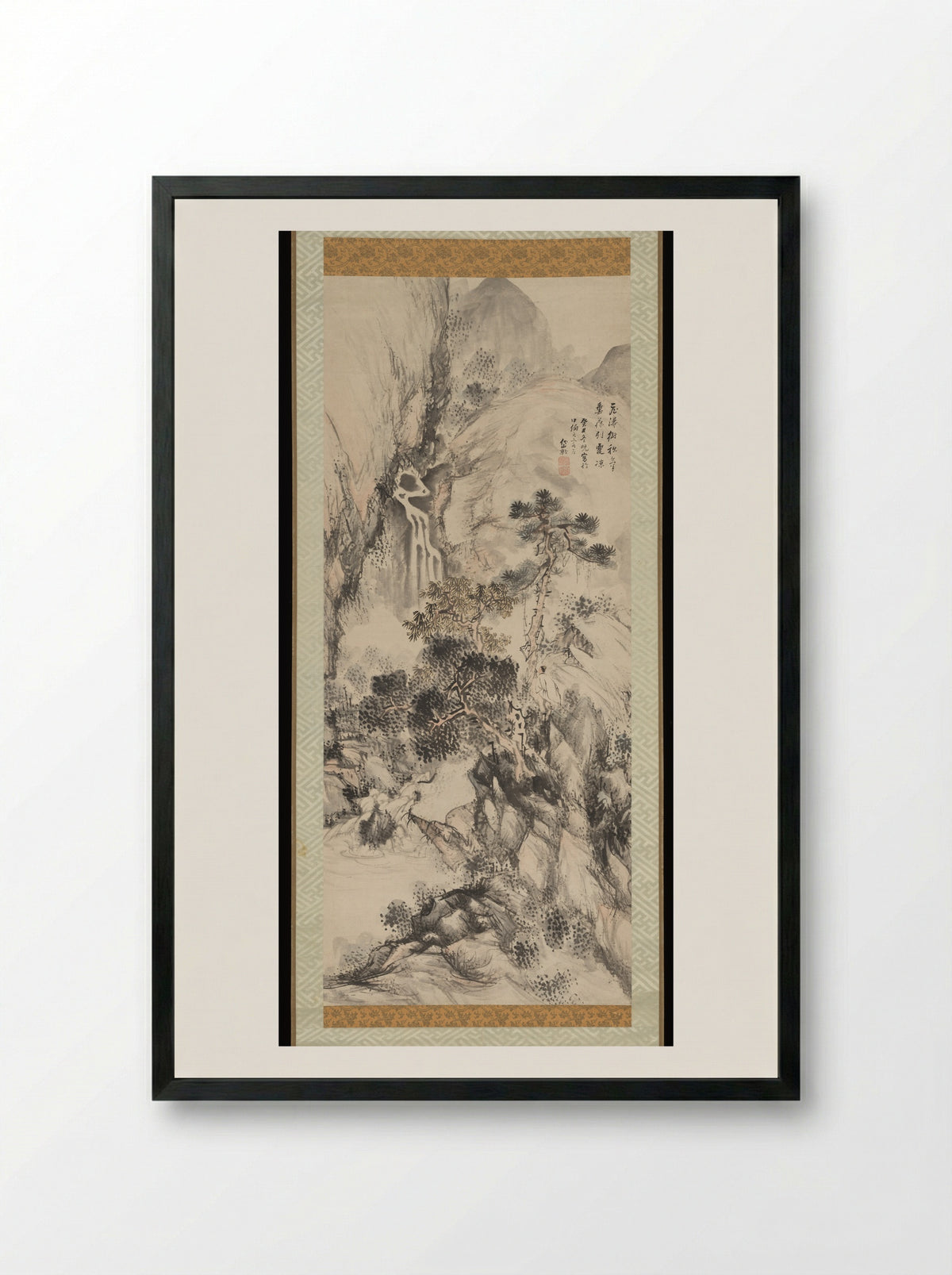 Viewing a Waterfall - Kushiro Unsen - Framed Print Black