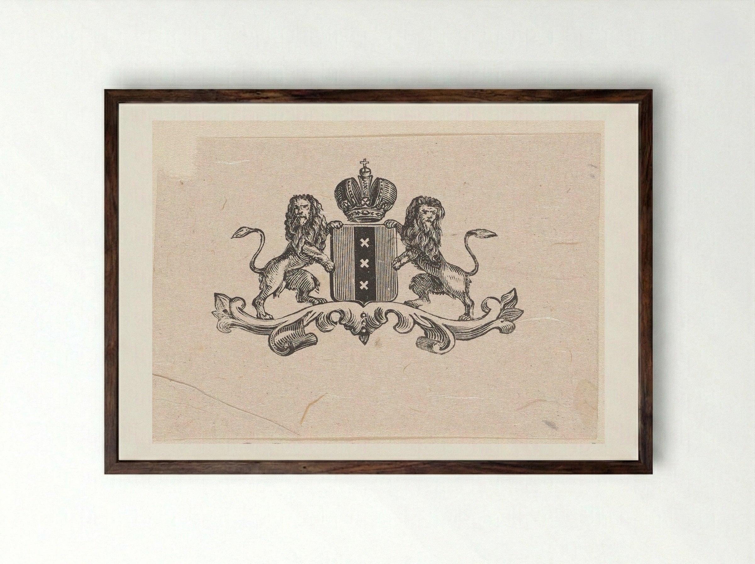Vignet met het wapen van de stad Amsterdam - Isaac Weissenbruch - Framed Print Dark Wood