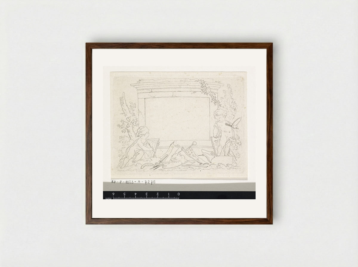 Vignet met teken- en schildergerei - Derk Anthony van de Wart - Framed Print Dark Wood