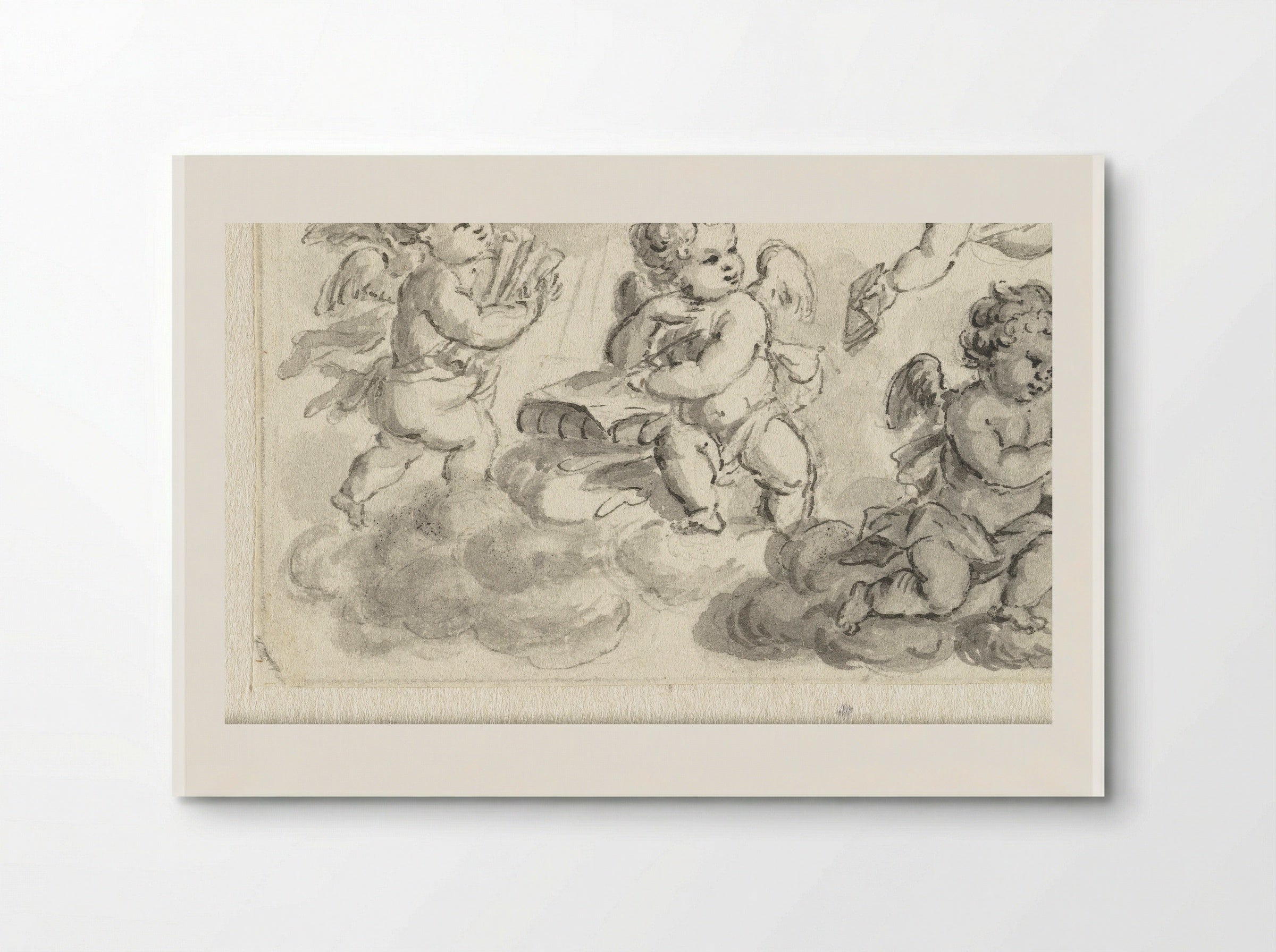 Vignet van putti op wolken met boeken - Abraham Delfos - Poster