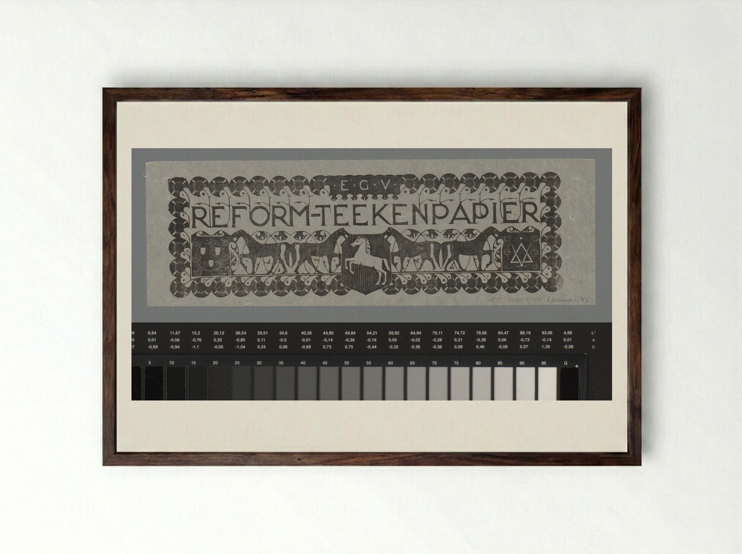Vignet voor E.G.V. reform-teekenpapier - Mathieu Lauweriks - Framed Print Dark Wood