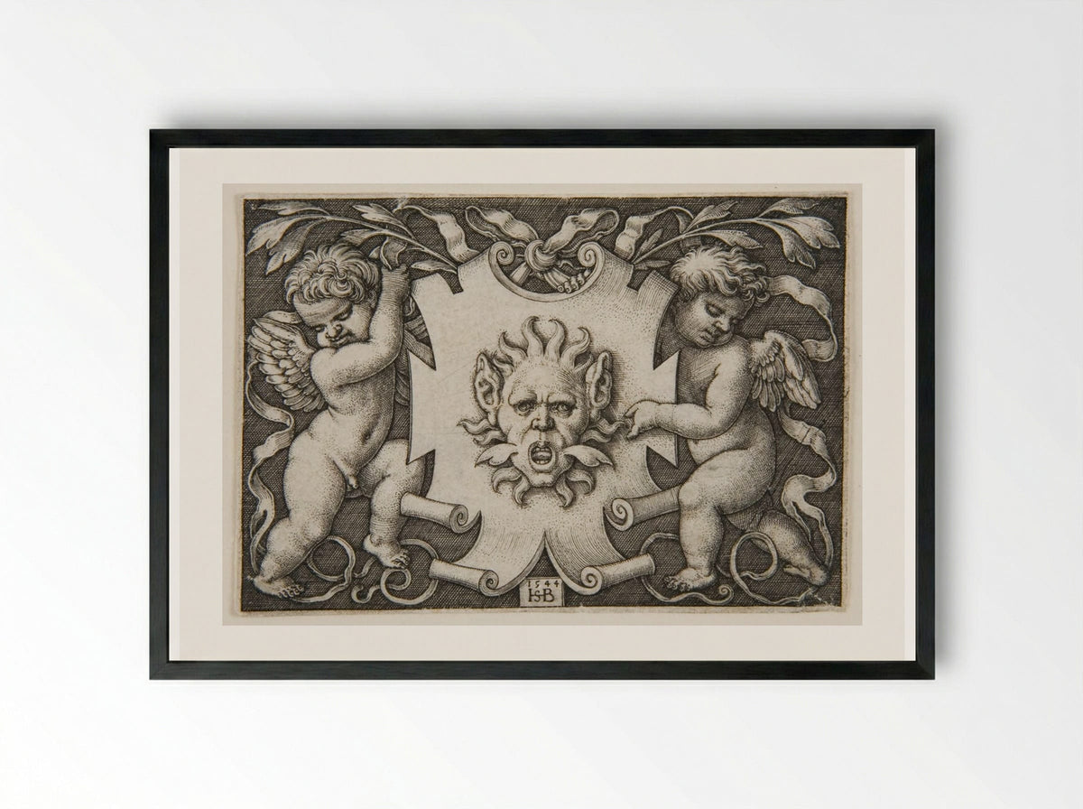 Vignette with a Mask - Sebald Beham - Framed Print Black