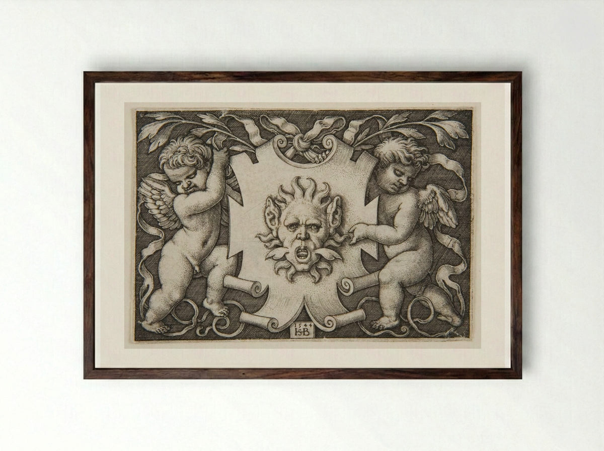 Vignette with a Mask - Sebald Beham - Framed Print Dark Wood