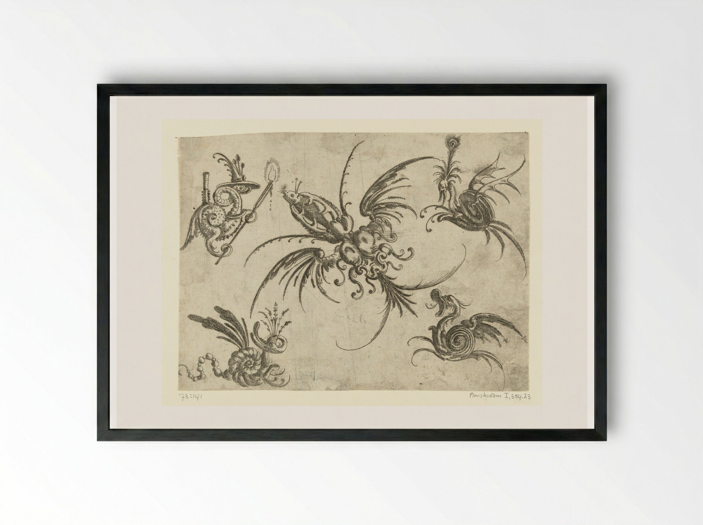 Vijf fantastische dieren - Christoph Jamnitzer - Framed Print Black