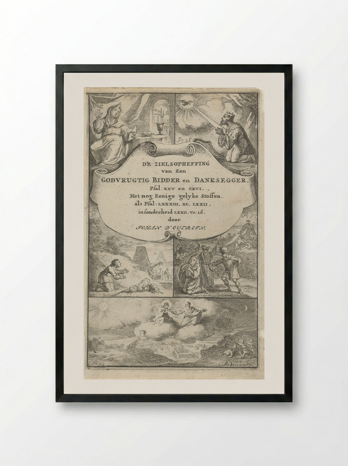 Vijf uitbeeldingen van psalmen - Arnold Houbraken - Framed Print Black
