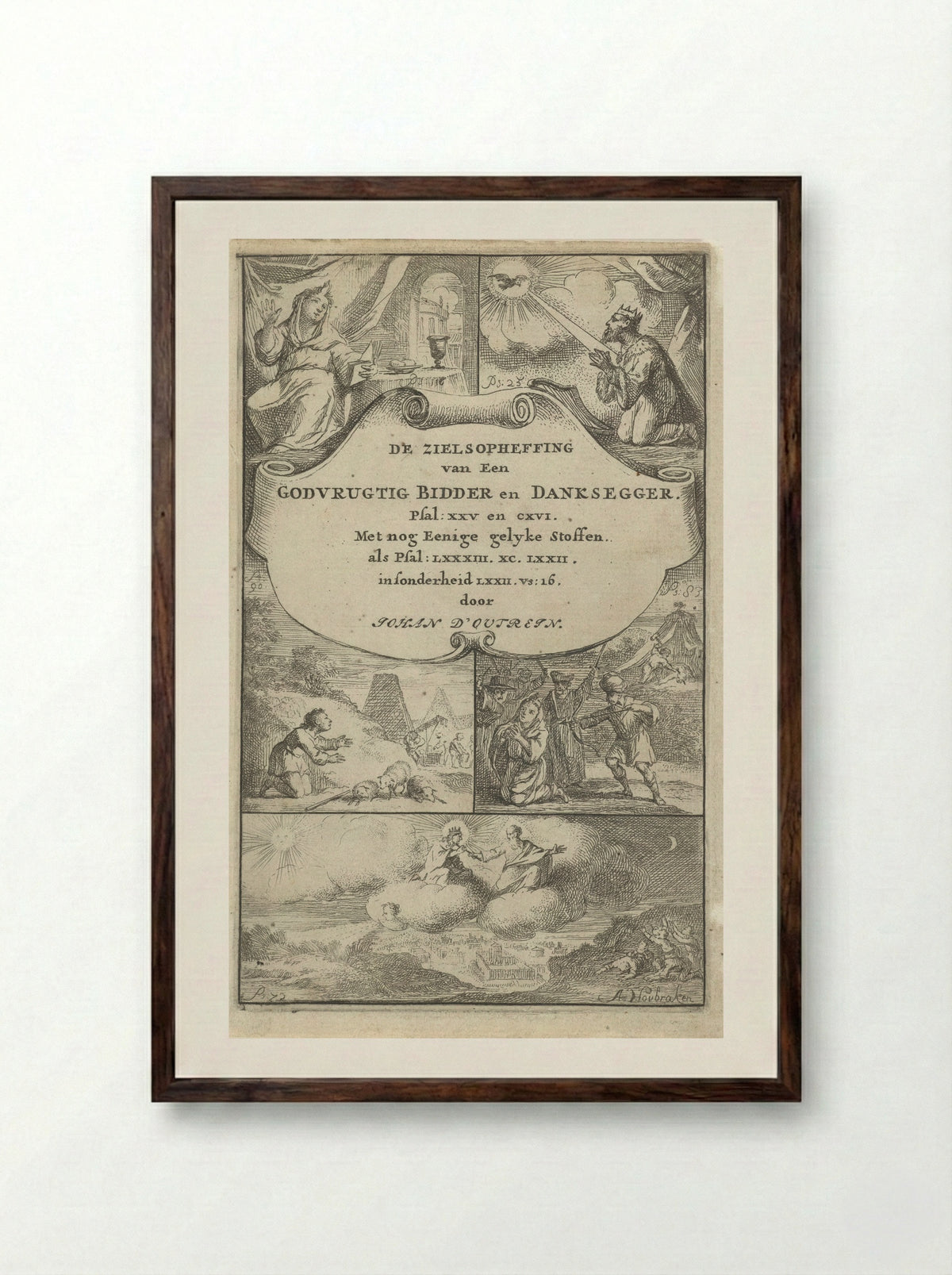 Vijf uitbeeldingen van psalmen - Arnold Houbraken - Framed Print Dark Wood