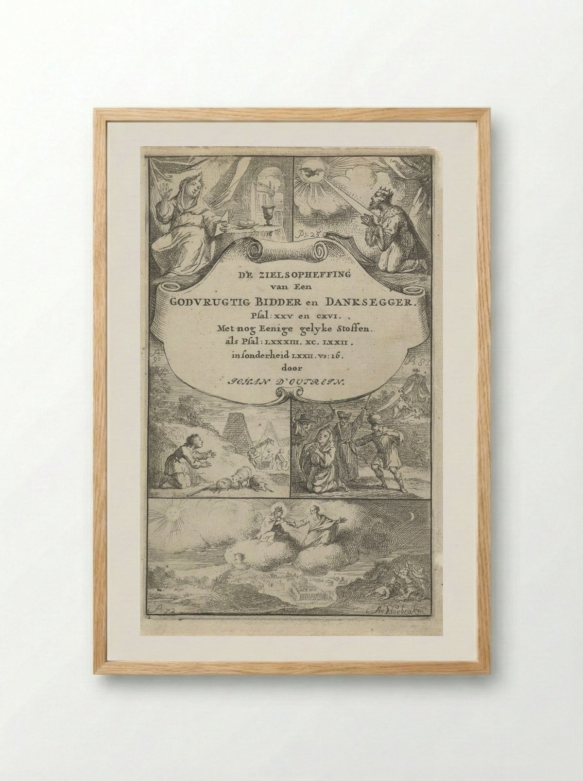 Vijf uitbeeldingen van psalmen - Arnold Houbraken - Framed Print Wood