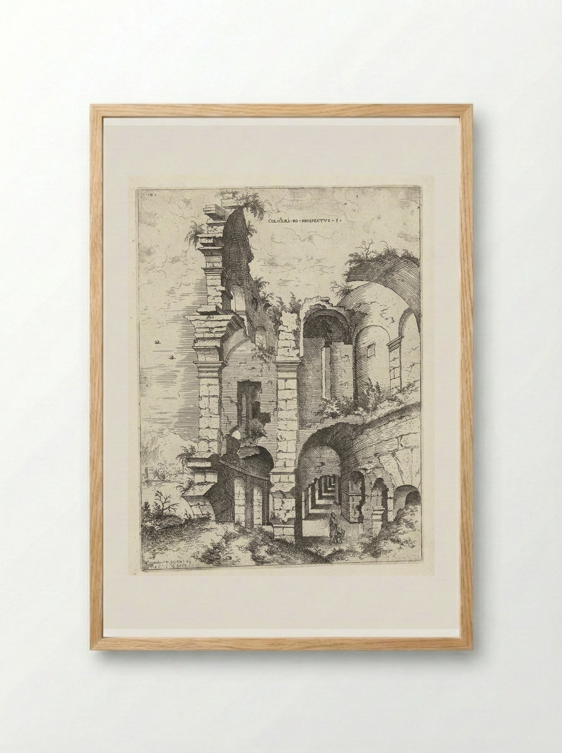 Vijfde gezicht op het Colosseum te Rome - Hieronymus Cock - Framed Print Wood