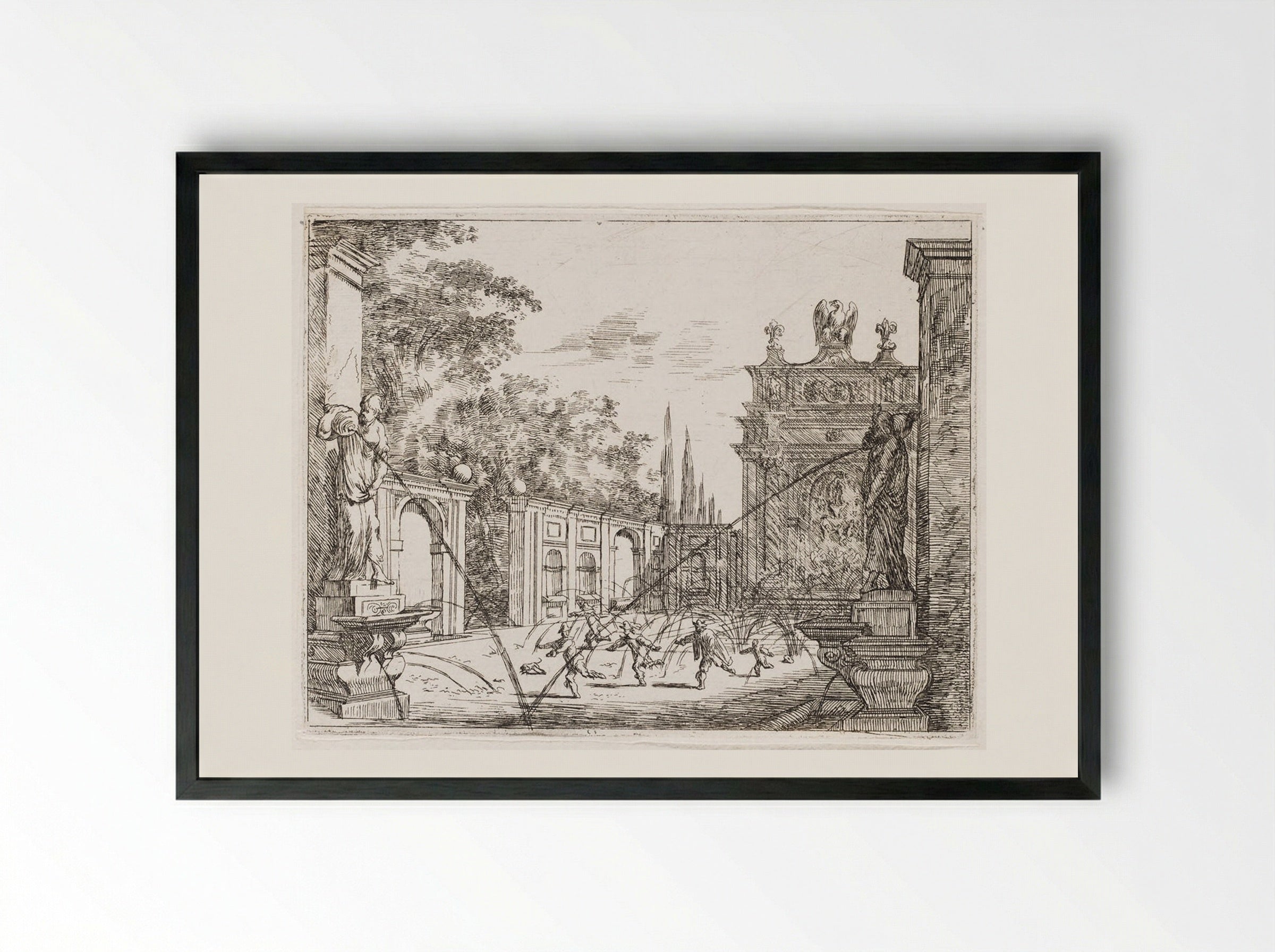 Villa d'Este, Fountain of the Owl - Johann Wilhelm Baur - Framed Print Black