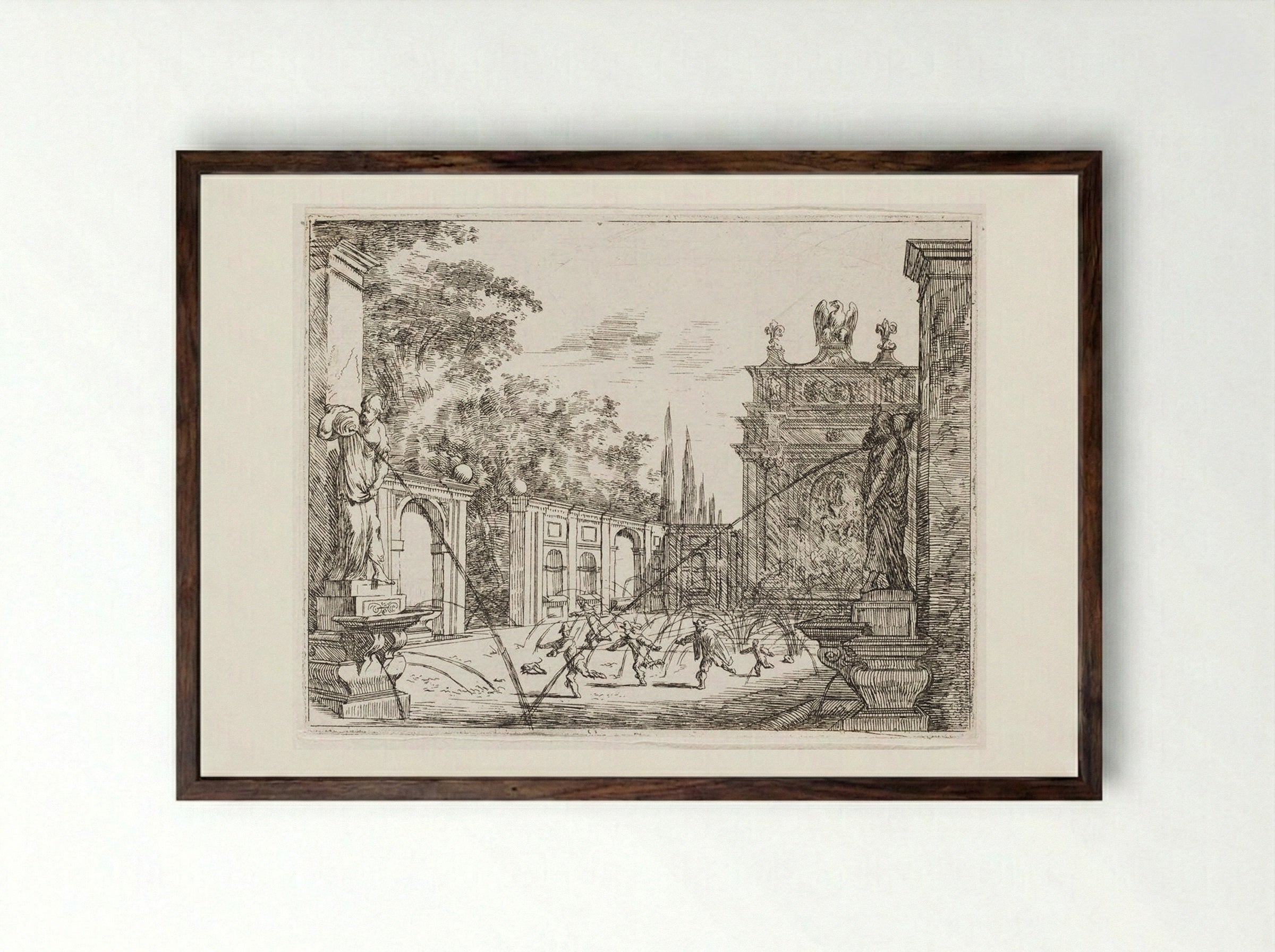 Villa d'Este, Fountain of the Owl - Johann Wilhelm Baur - Framed Print Dark Wood