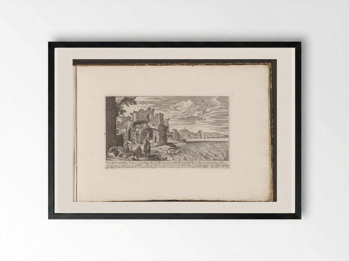 Villa of Agrippina at Lake Lucrinus - Giovanni Giacomo de' Rossi - Framed Print Black