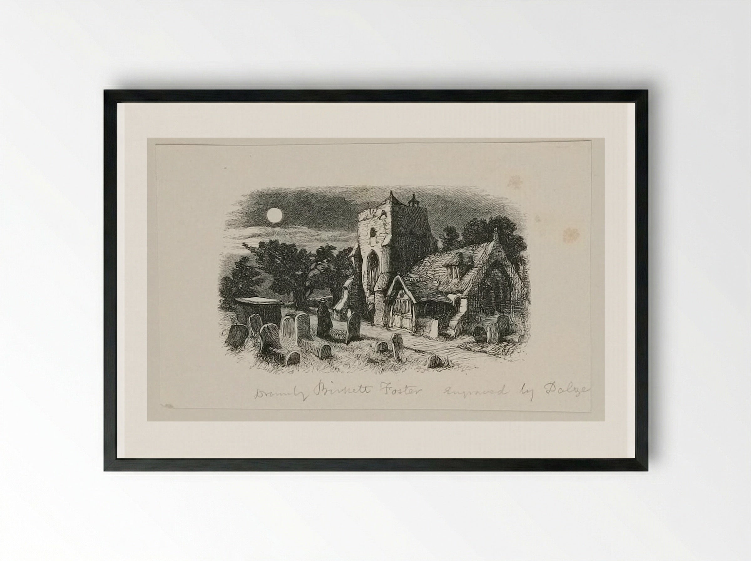 Village Church and Graveyard - Edward Dalziel - Framed Print Black