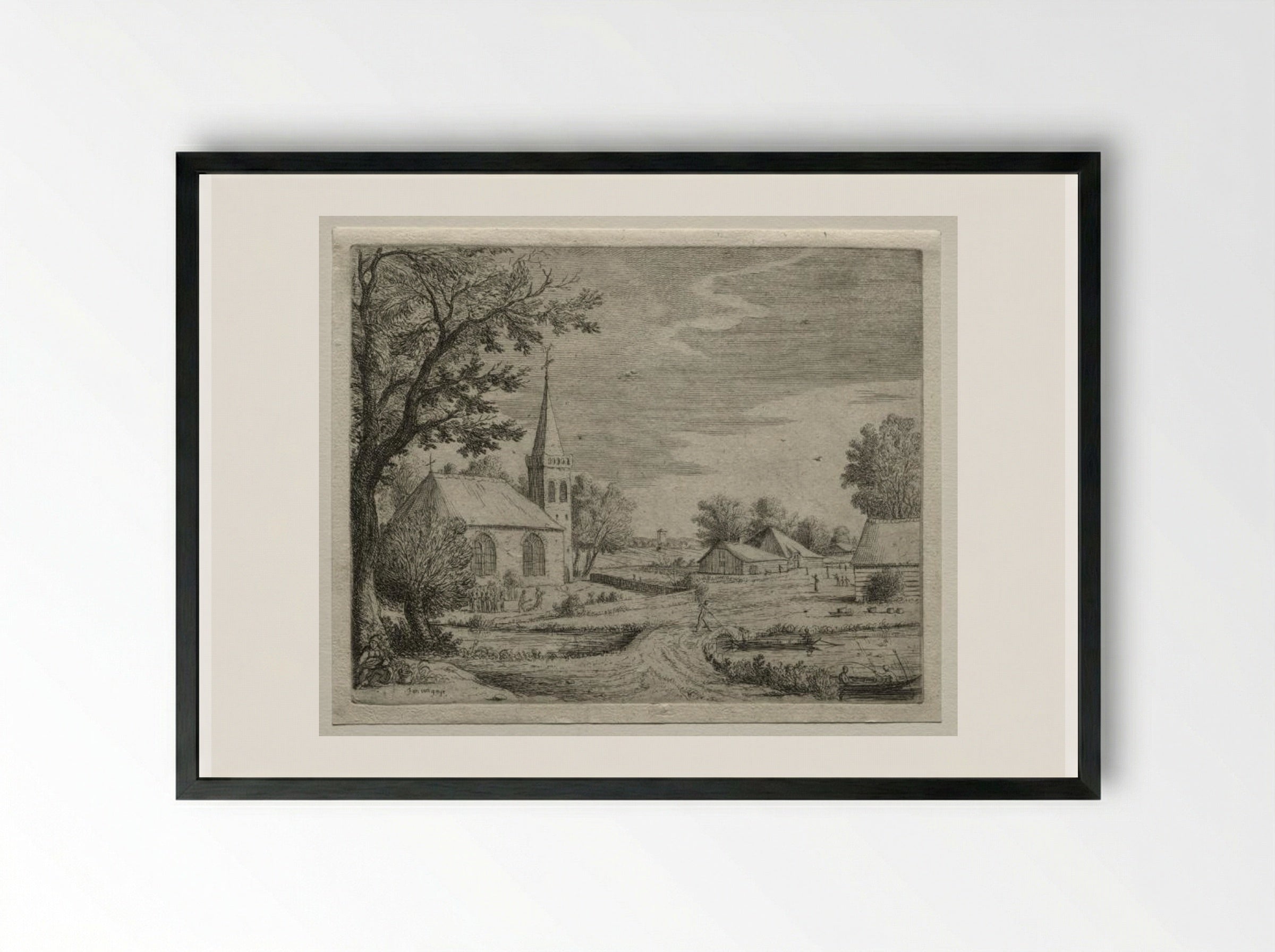 Village Church - Jan van Goyen - Framed Print Black