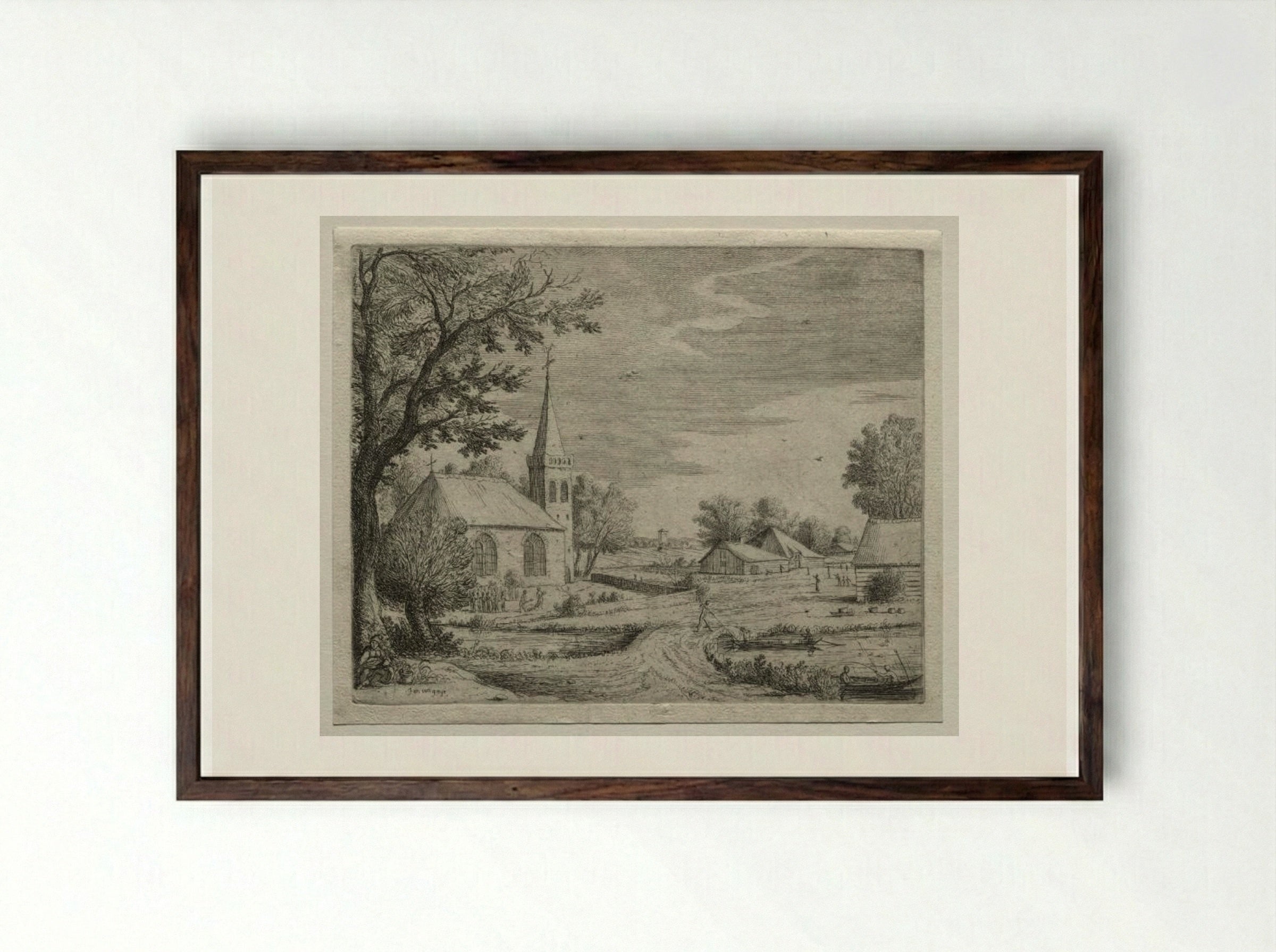 Village Church - Jan van Goyen - Framed Print Dark Wood