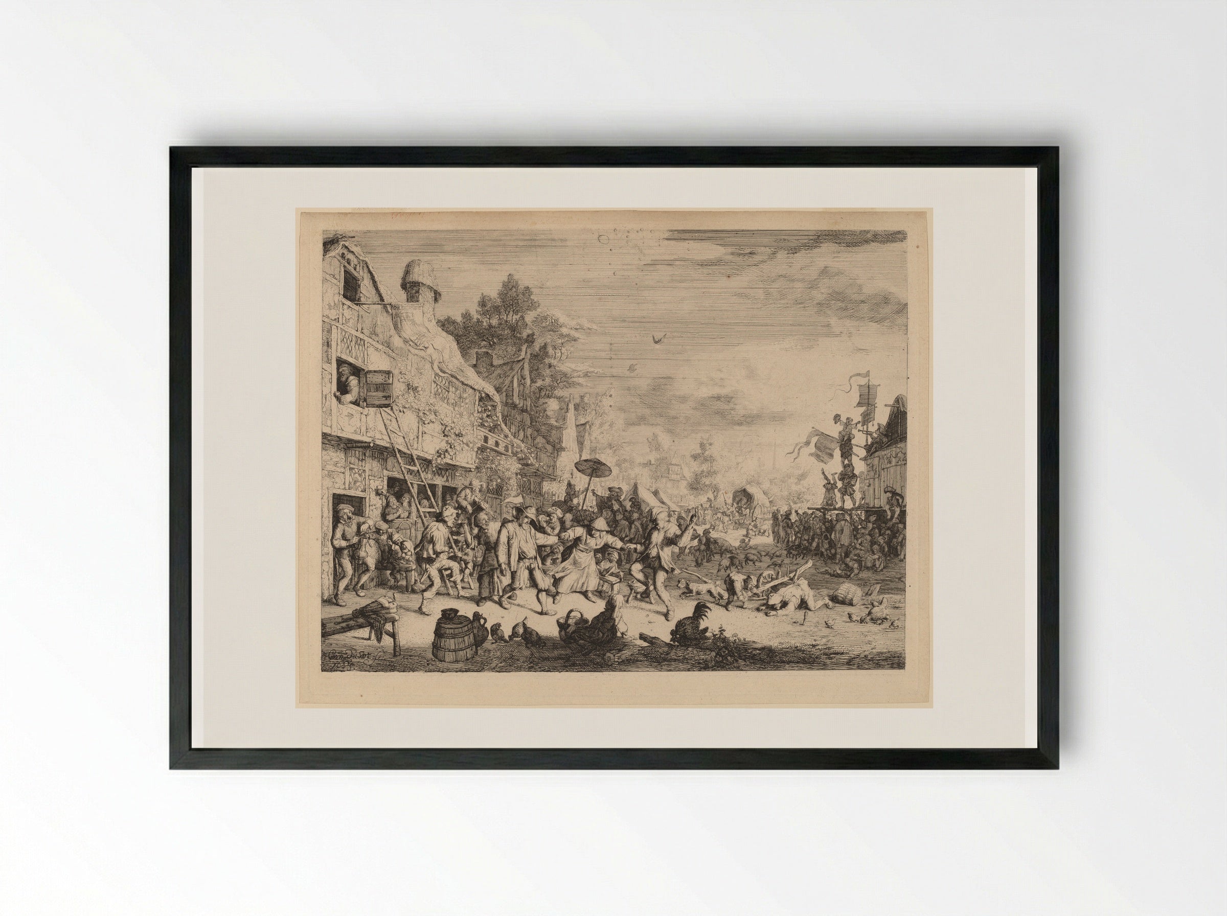 Village Festival - Cornelis Dusart - Framed Print Black