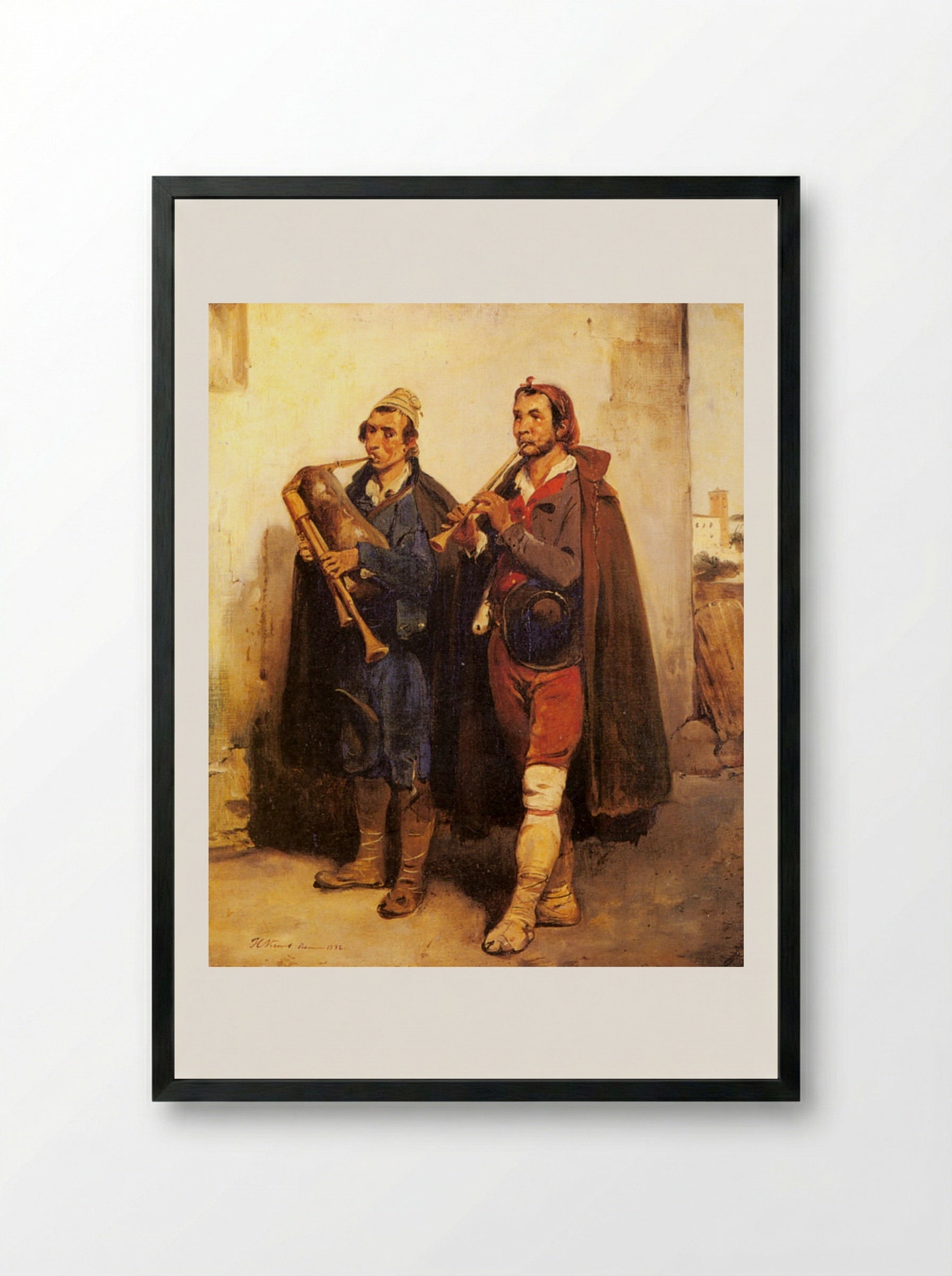 Village Musicians - Horace Vernet - Framed Print Black