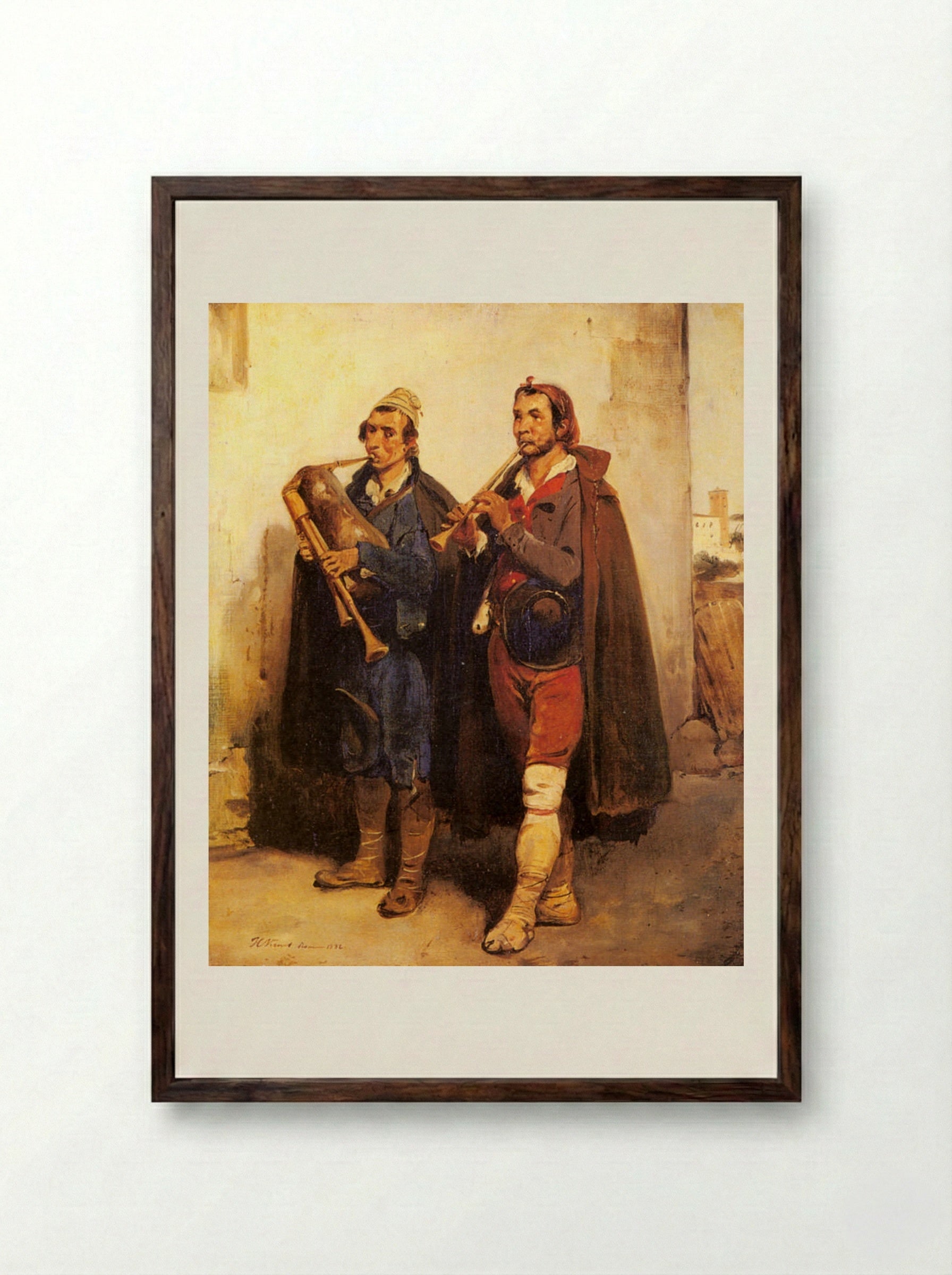 Village Musicians - Horace Vernet - Framed Print Dark Wood