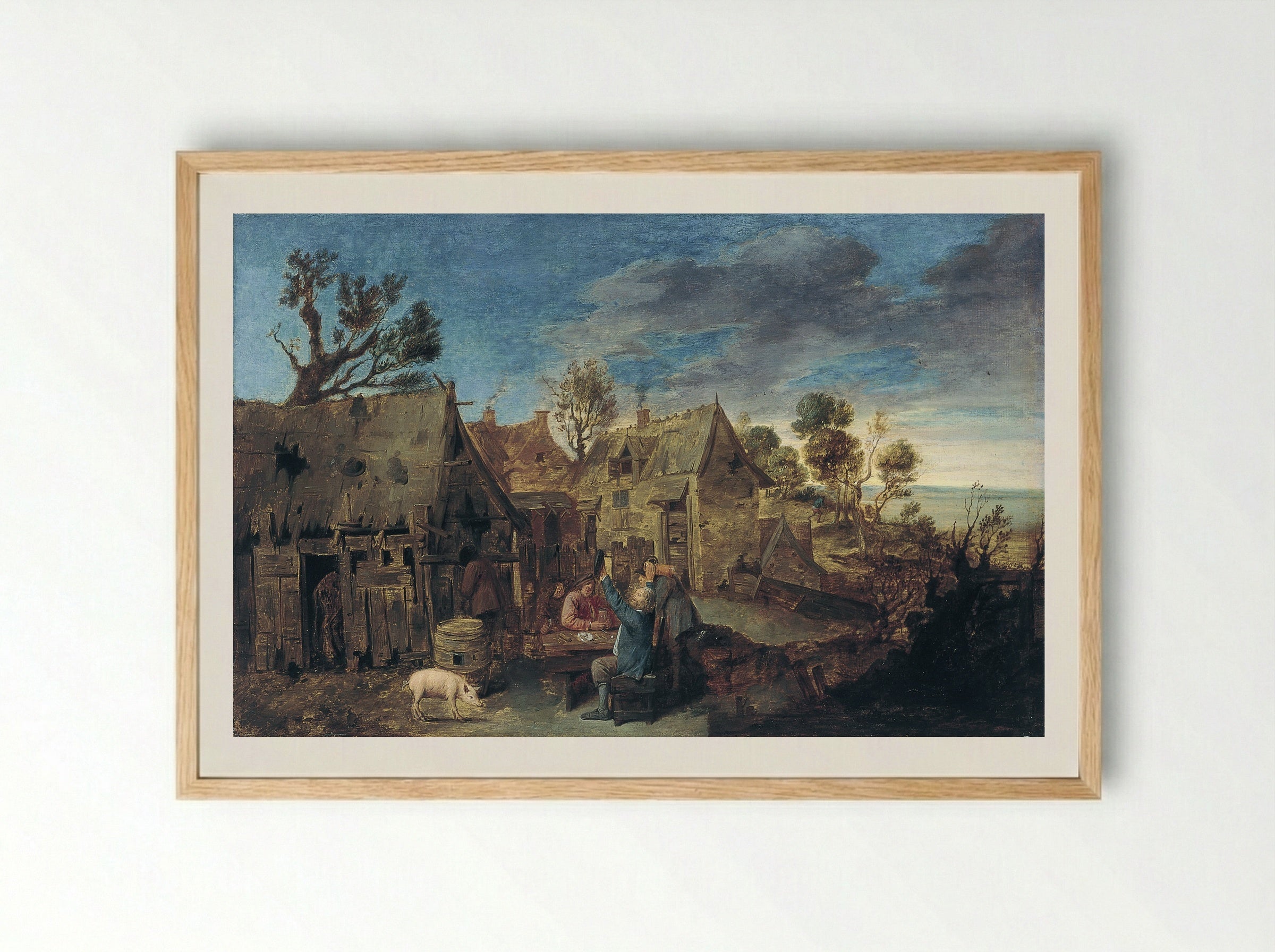Village Scene with Men Drinking - Adriaen Brouwer - Framed Print Wood
