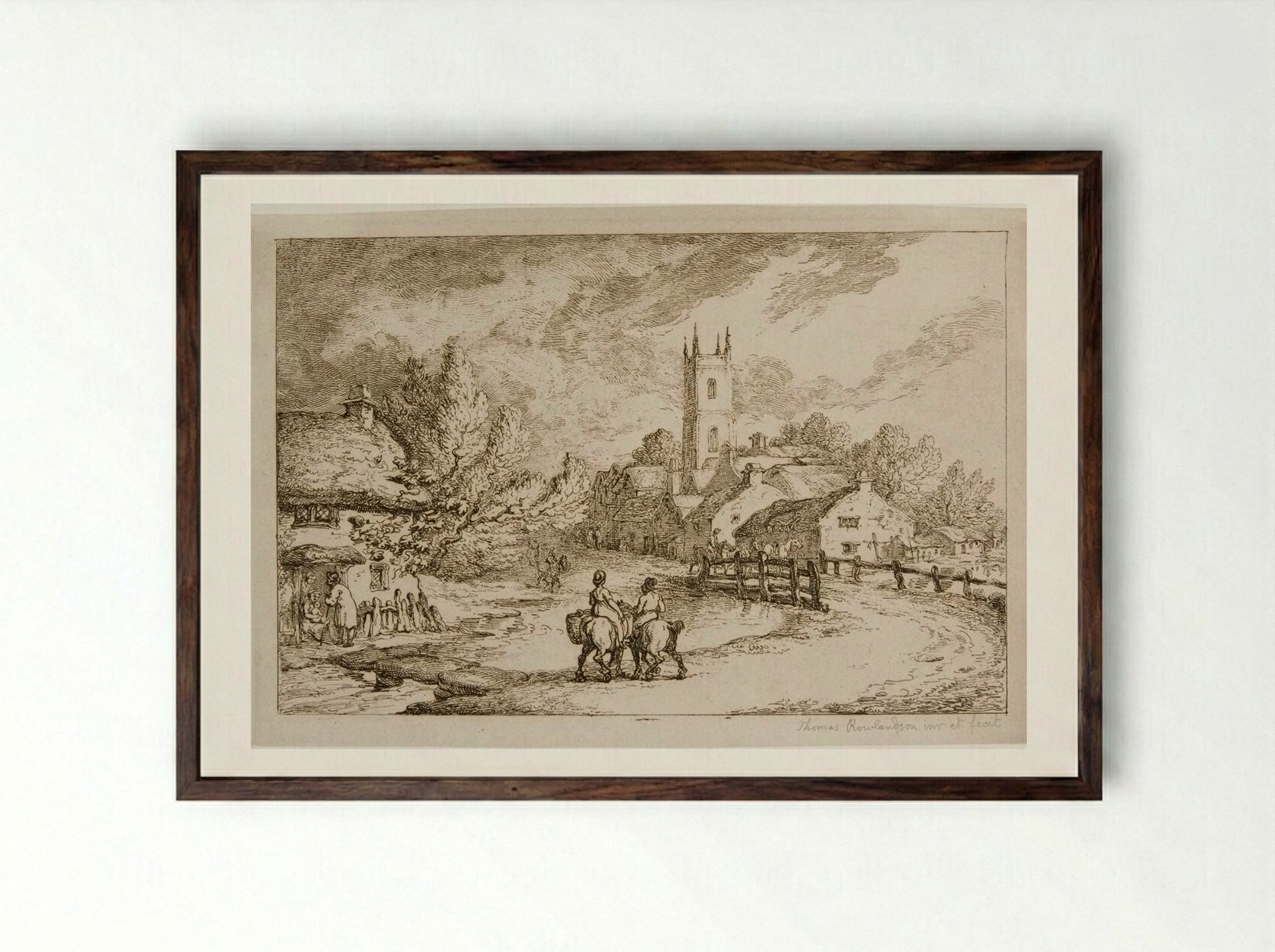Village Street - Thomas Rowlandson - Framed Print Dark Wood