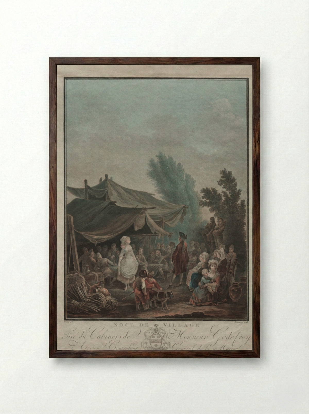 Village Wedding - Charles-Melchior Descourtis - Framed Print Dark Wood