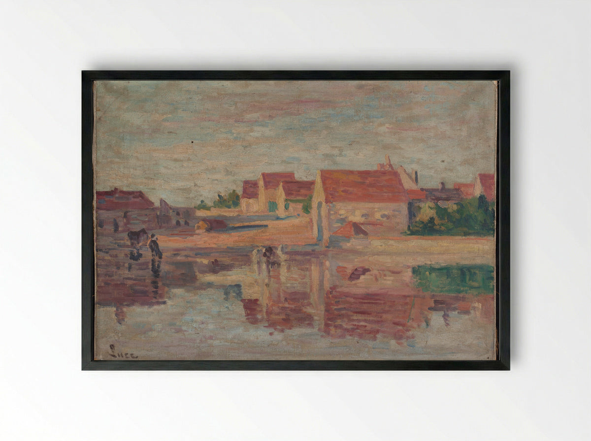 Village au bord d'une rivière - Maximilien Luce - Framed Print Black