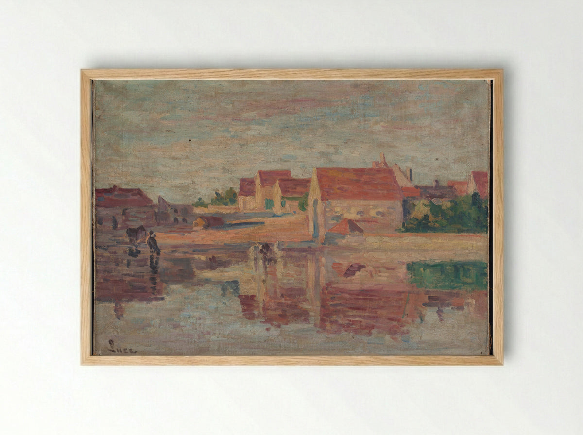 Village au bord d'une rivière - Maximilien Luce - Framed Print Wood